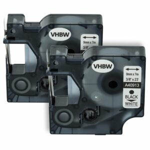 2x Fita de Etiquetas Compatível com Dymo S0720680, 40913, D1 - 9 mm Preto sobre Branco