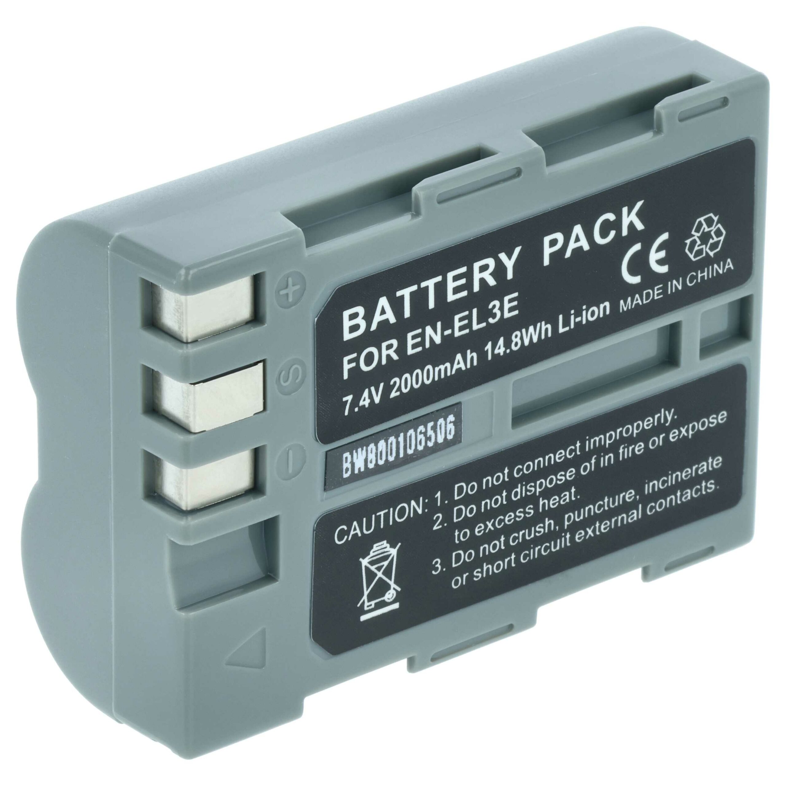 Bateria vhbw compatível com Nikon EN-EL3e, EN-EL3, EN-EL3a - 2000mAh, 7.2V, Li-Ion com chip de informação