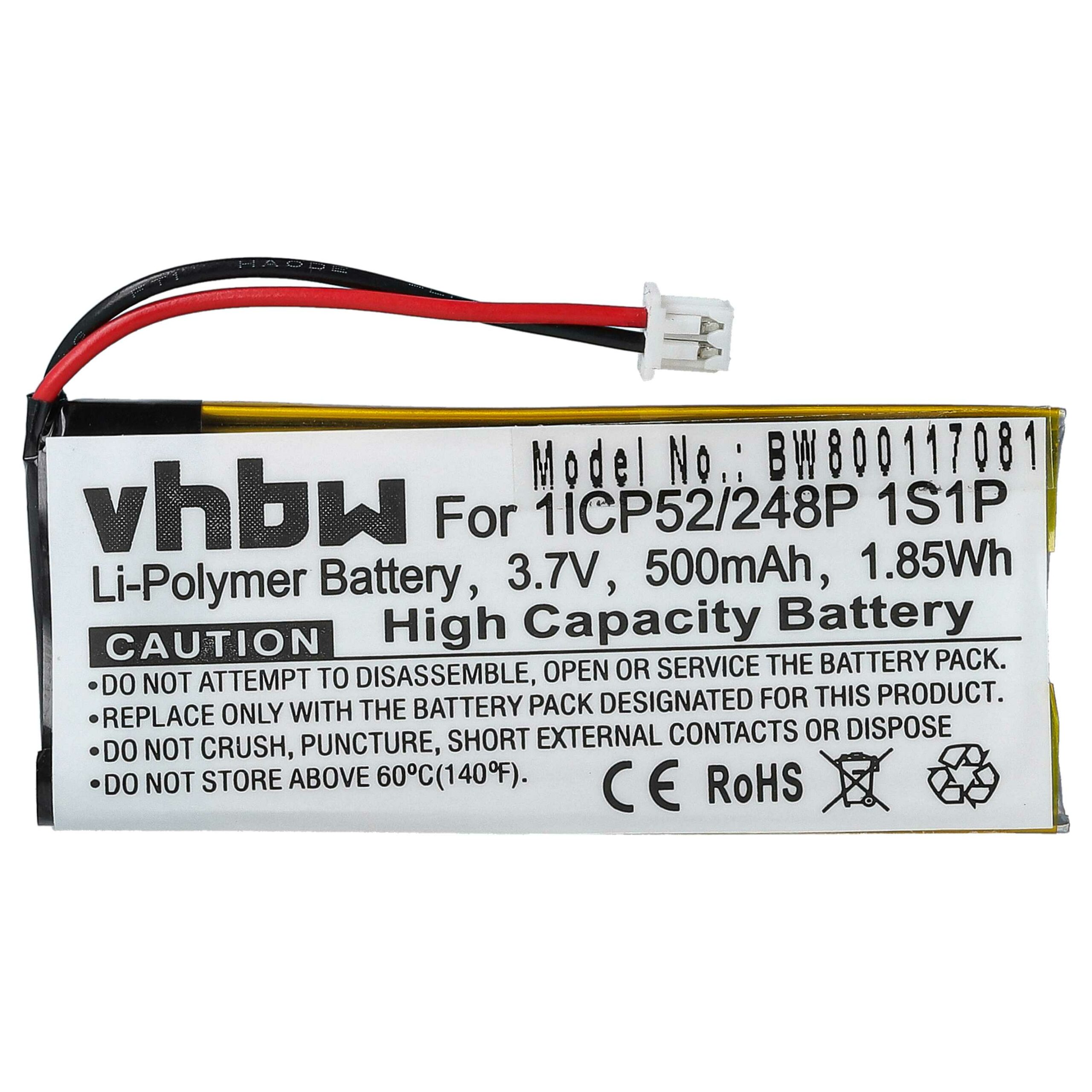 Bateria para Auriculares Wireless Sena 1ICP52/248P 1S1P - 500 mAh 3.7 V Li-Polymer vhbw - Image 3