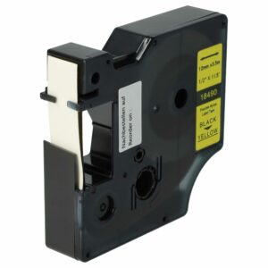 Fita de Etiquetas vhbw Compatível com Dymo 18490 - 12 mm Preto sobre Amarelo, Nylon