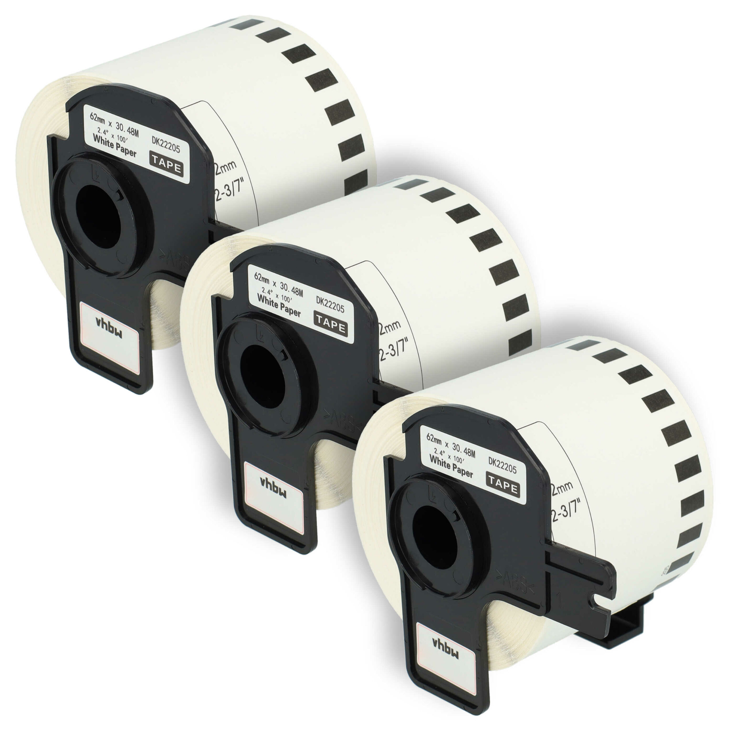 3x Rolo de Etiquetas compatível com Brother DK-22205 - 62 mm x 30,48 m + Suporte