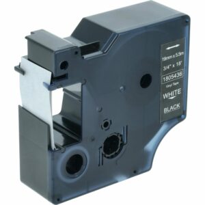 Fita de Etiquetas compatível com Dymo 1805436 - 19 mm Branco sobre Preto, Vinil