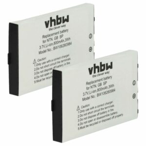 2x Bateria de Substituição para Nintendo - vhbw BT-M12, SAM-SPRBP, BAT-GBASP-1LI - 800 mAh 3.7 V Li-Ion