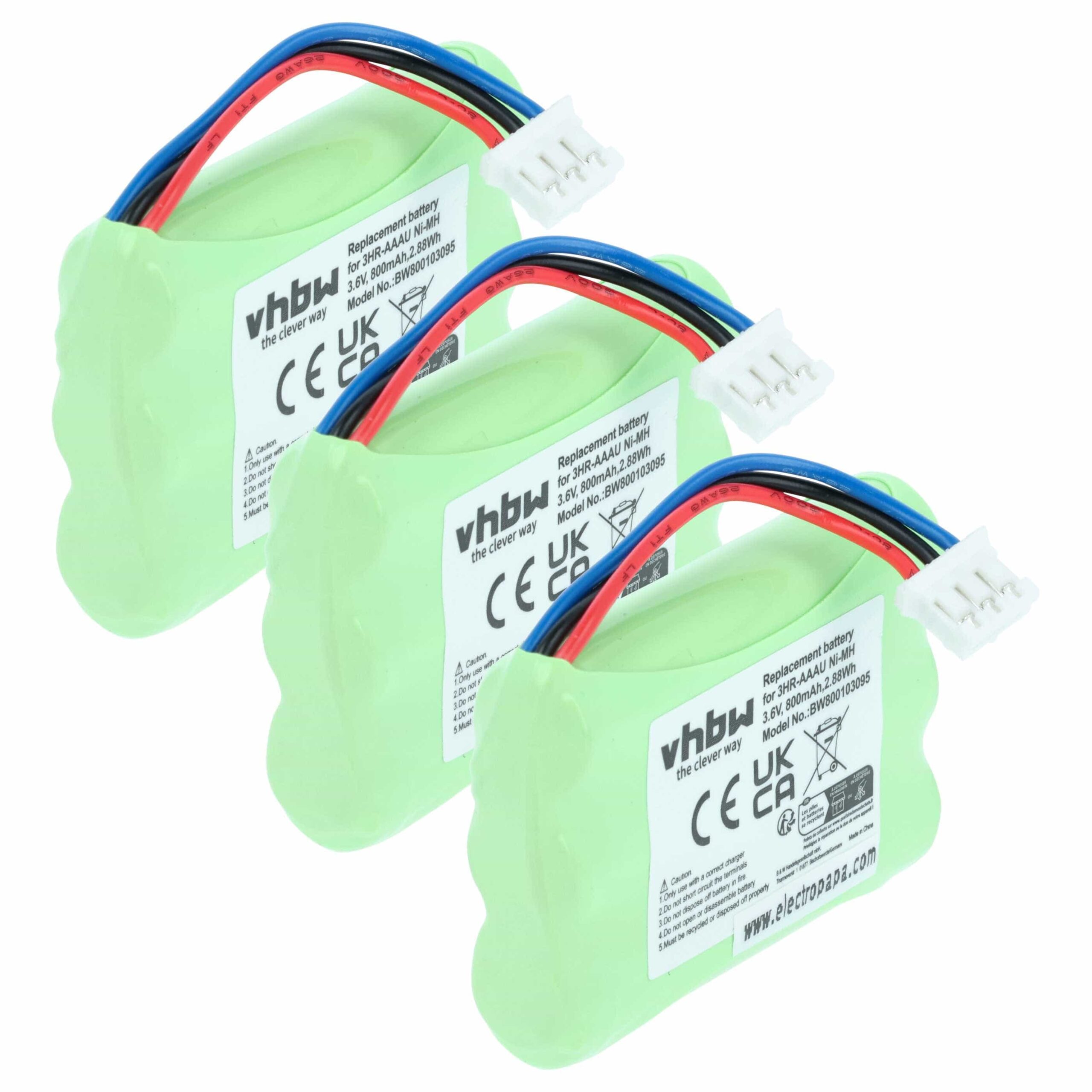 3x Bateria vhbw compatível Bang & Olufsen 3HR-AAAU - 800 mAh 3.6 V NiMH