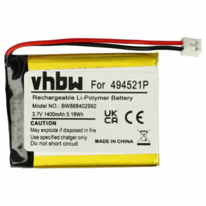 Bateria de Substituição vhbw para Oricom/Audioline 494521P, BPCK1500LI, 494251P - 1400 mAh 3.7V Li-polímero