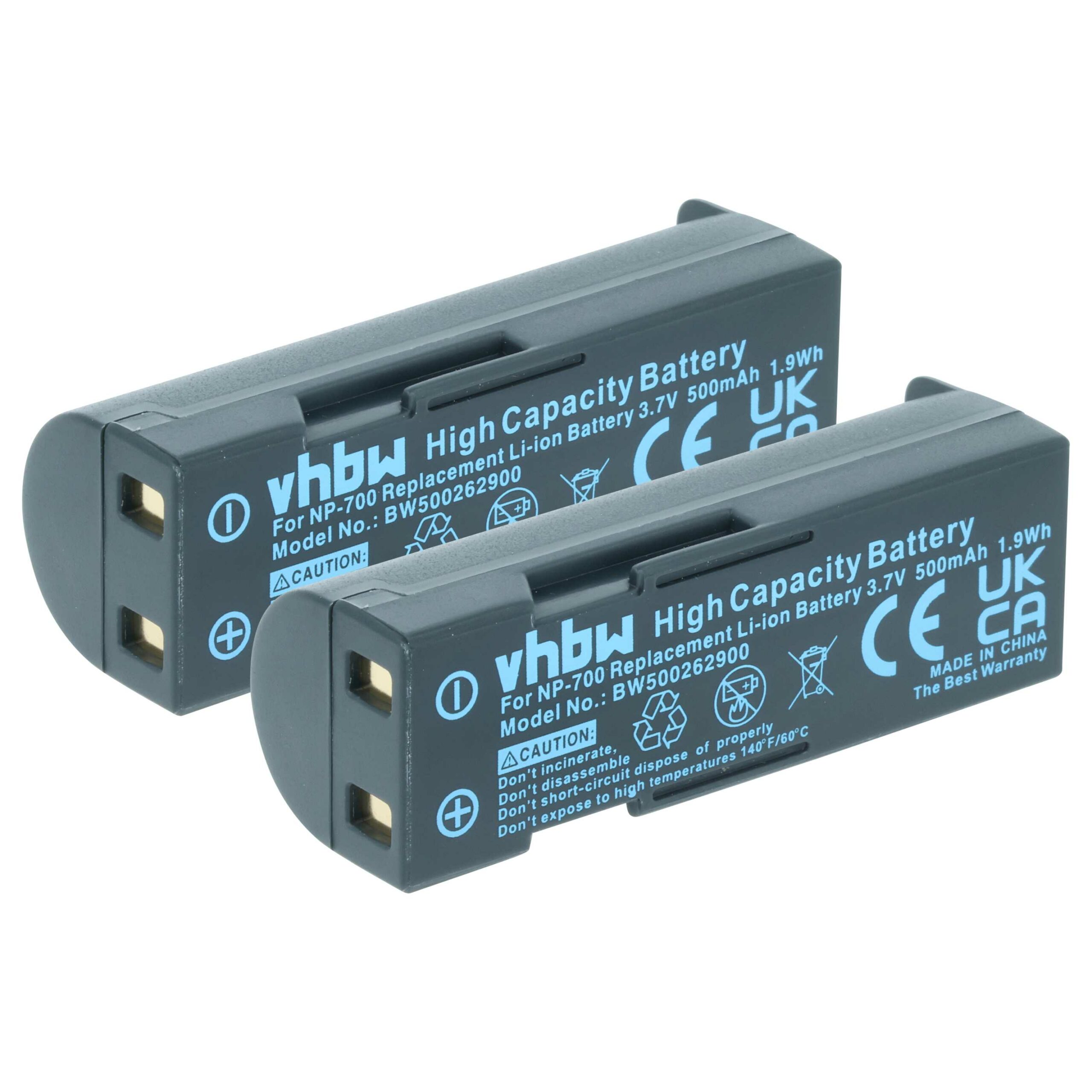 Bateria vhbw 2x NP-700 para Minolta - 500mAh, 3.7V, Li-Ion