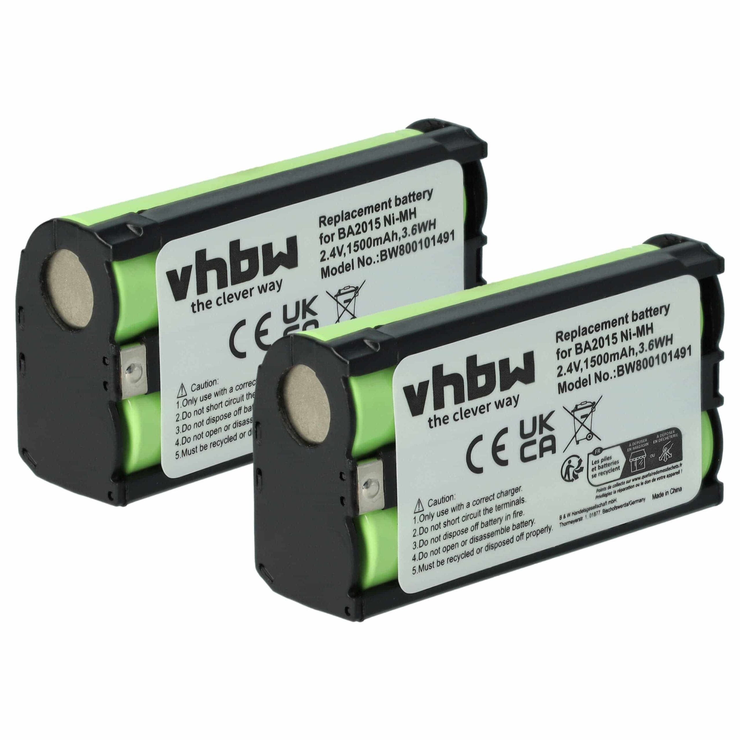 Bateria vhbw 2x para Microfone Sennheiser BA2015 - 1500 mAh 2.4 V NiMH