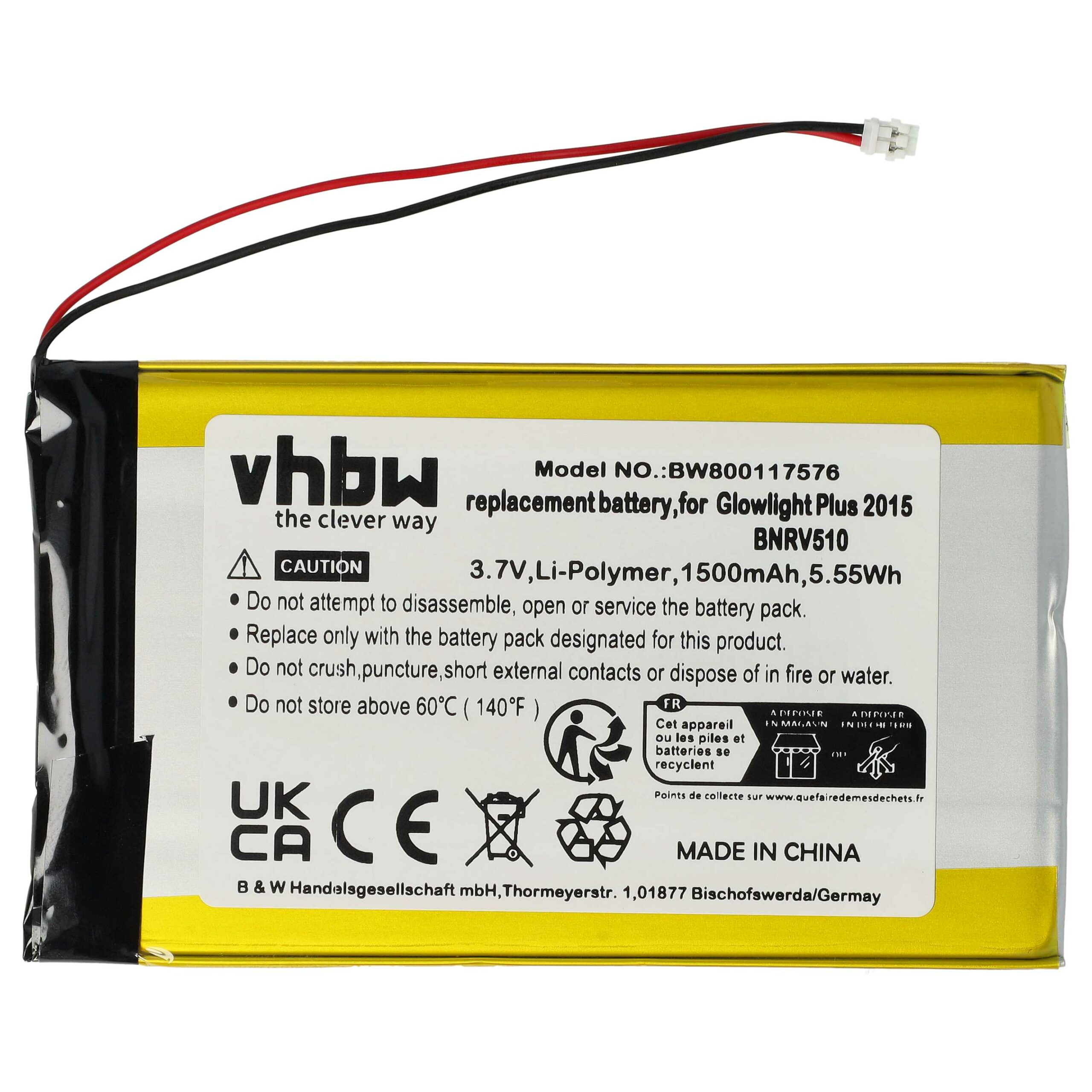 Bateria para Tolino Shine 1, 3, 2 HD, Tolino Vision 2, 4 HD - 1500 mAh 3.7 V Li-polímero vhbw - Image 3