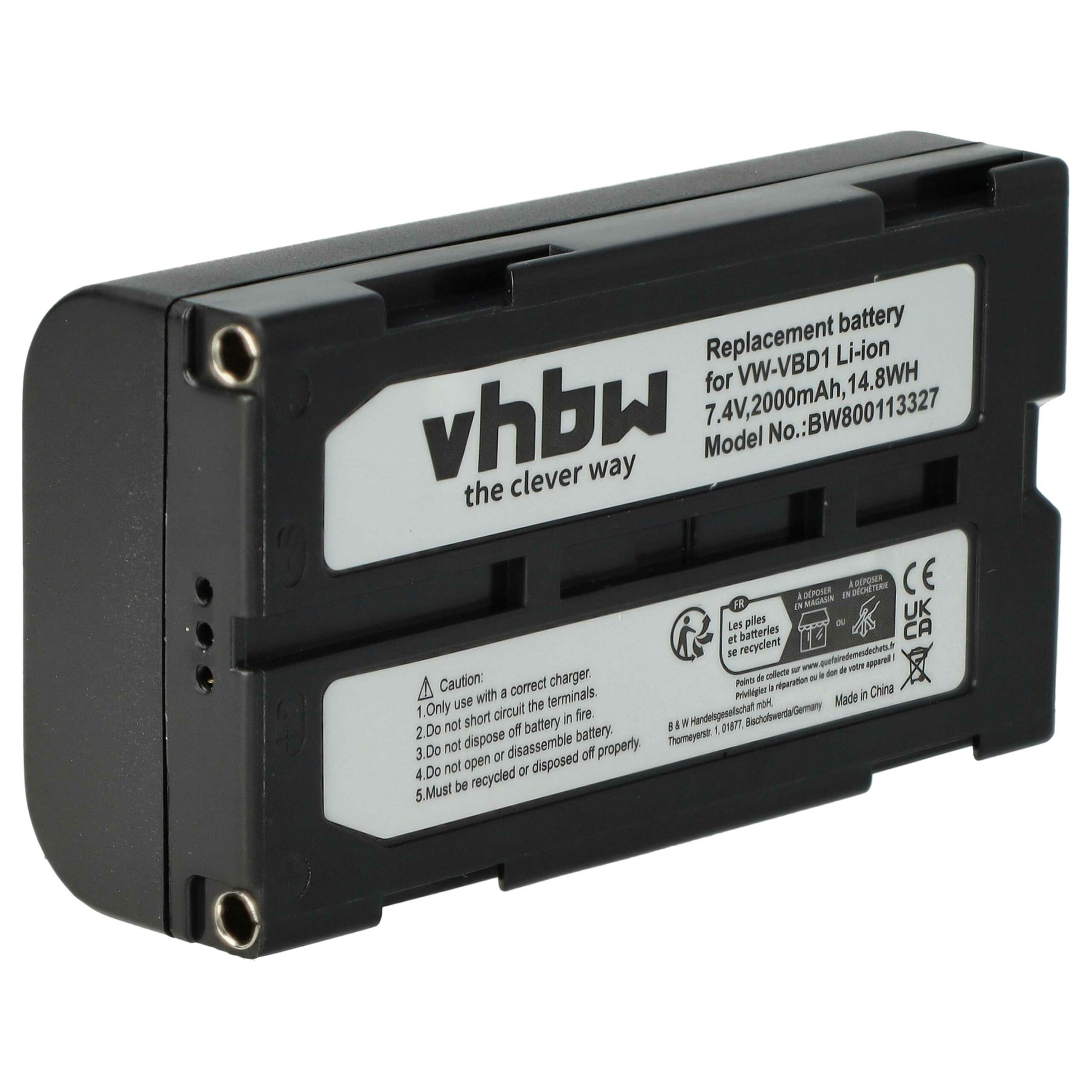 Bateria vhbw para Câmaras Vídeo Hitachi / JVC / RCA - 2000 mAh 7.4V Li-Ion