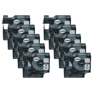 10x Fita de Etiquetas Compatível Dymo S0720530, D1 - 12 mm Preto sobre Branco