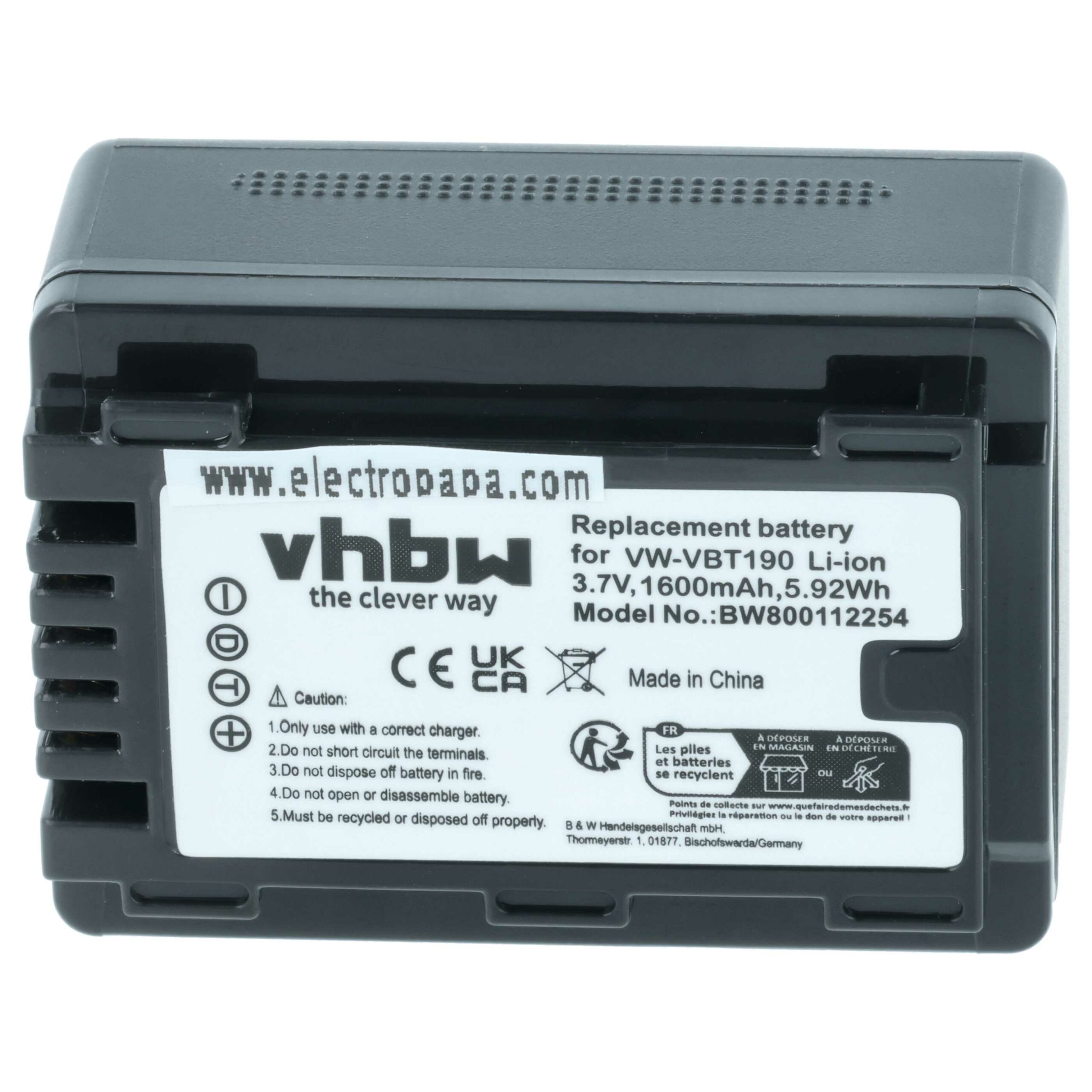 Bateria vhbw para Videocâmaras Panasonic VW-VBT190 - 1600 mAh 3.6V Li-Ion - Image 3