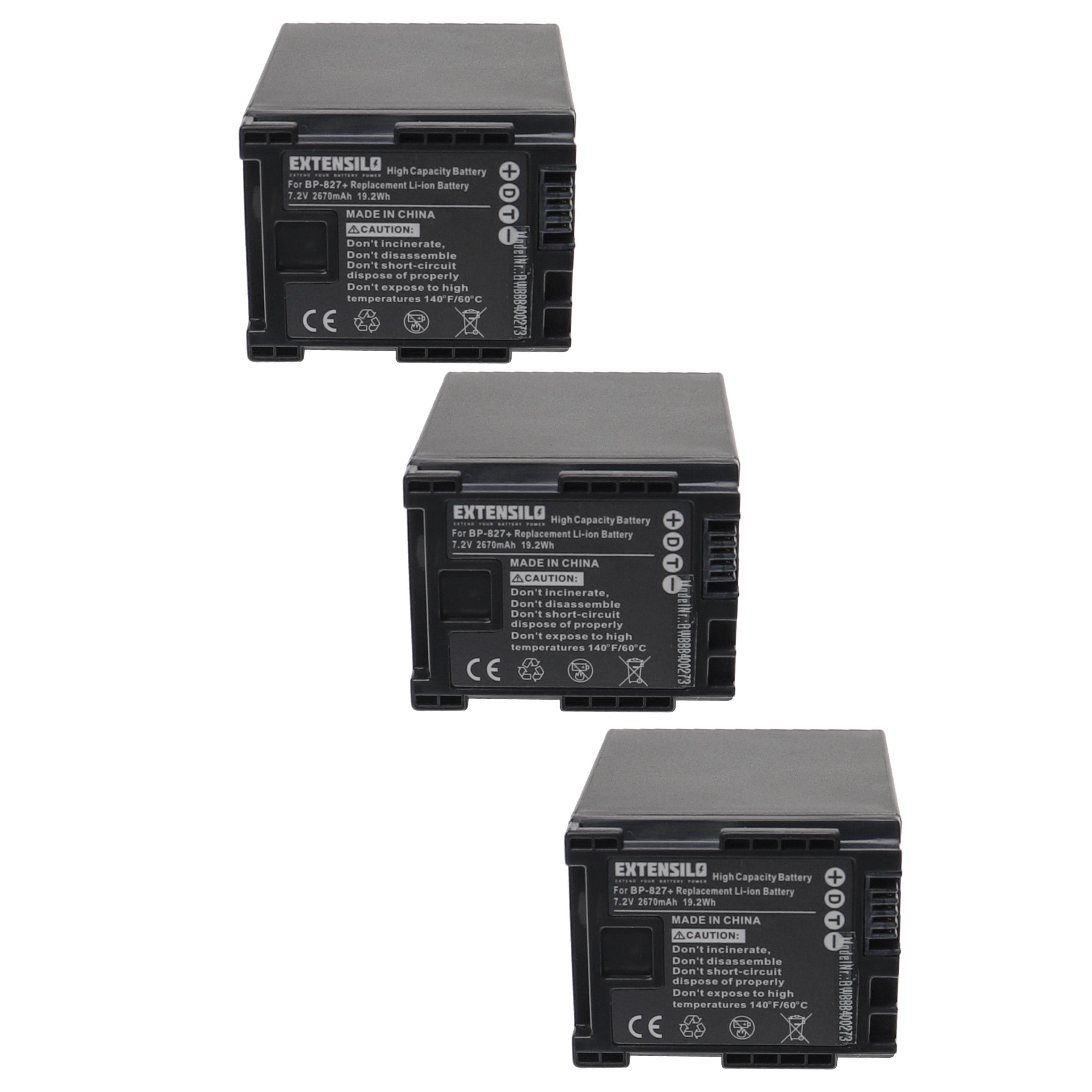 Bateria EXTENSILO para Câmaras Canon BP-827, BP-820, BP-828 - 2670 mAh 7.2 V Li-Ion (Pack 3x) - Image 3