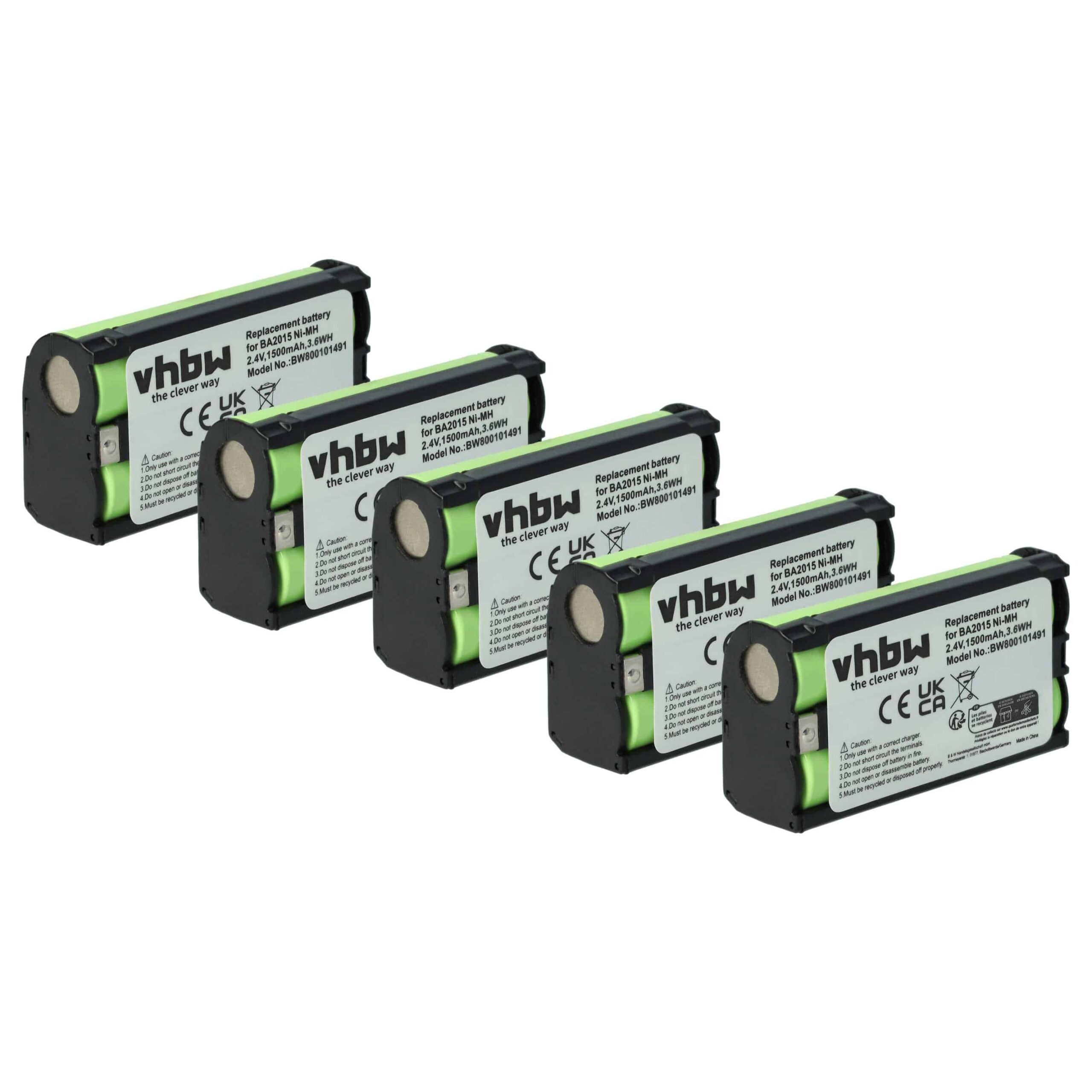 Pack de 5 Baterias vhbw para Microfone Sennheiser BA2015 - 1500 mAh 2.4 V NiMH