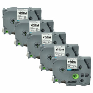 Pack 5x Fita de Etiquetagem compatível Brother TZ-241, TZE-241 - 18 mm Preto sobre Branco