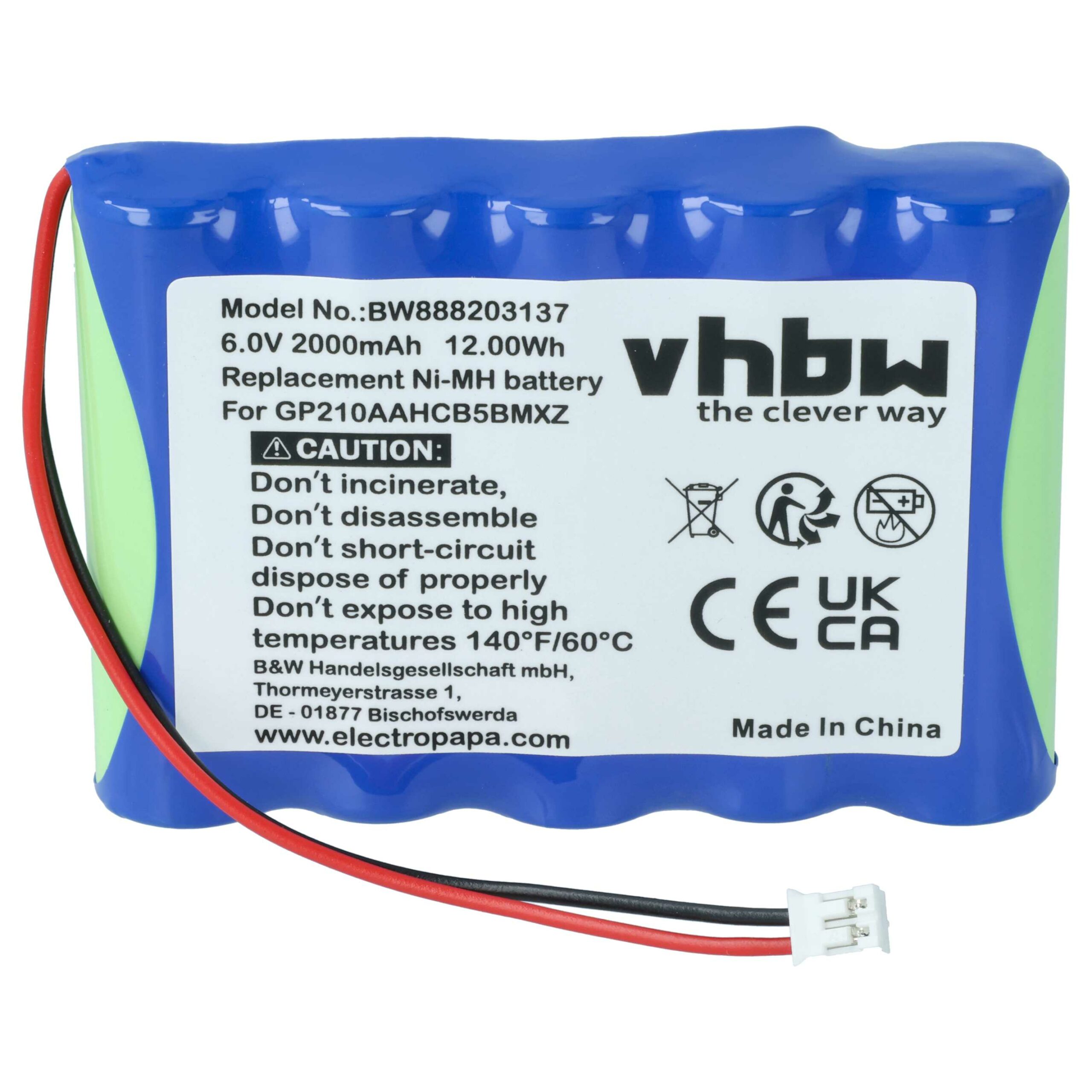 Bateria vhbw compatível VDW GP210AAHCB5BMXZ - 2000 mAh 6V NiMH - Image 3