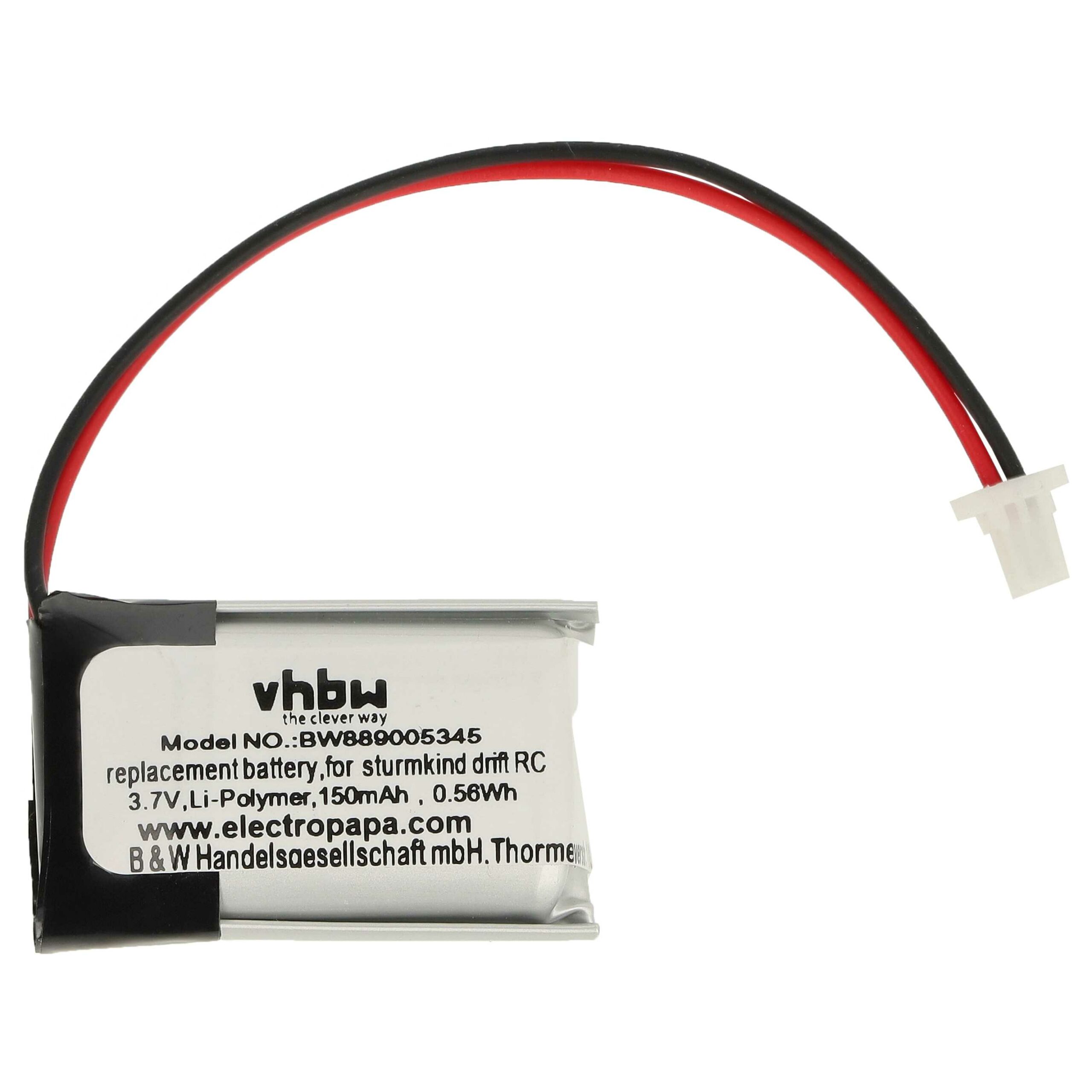 Bateria de substituição vhbw 150 mAh 3.7 V Li-polymer para Sturmkind DR!FT 05011 - Conector SH1.0-2P - Image 3