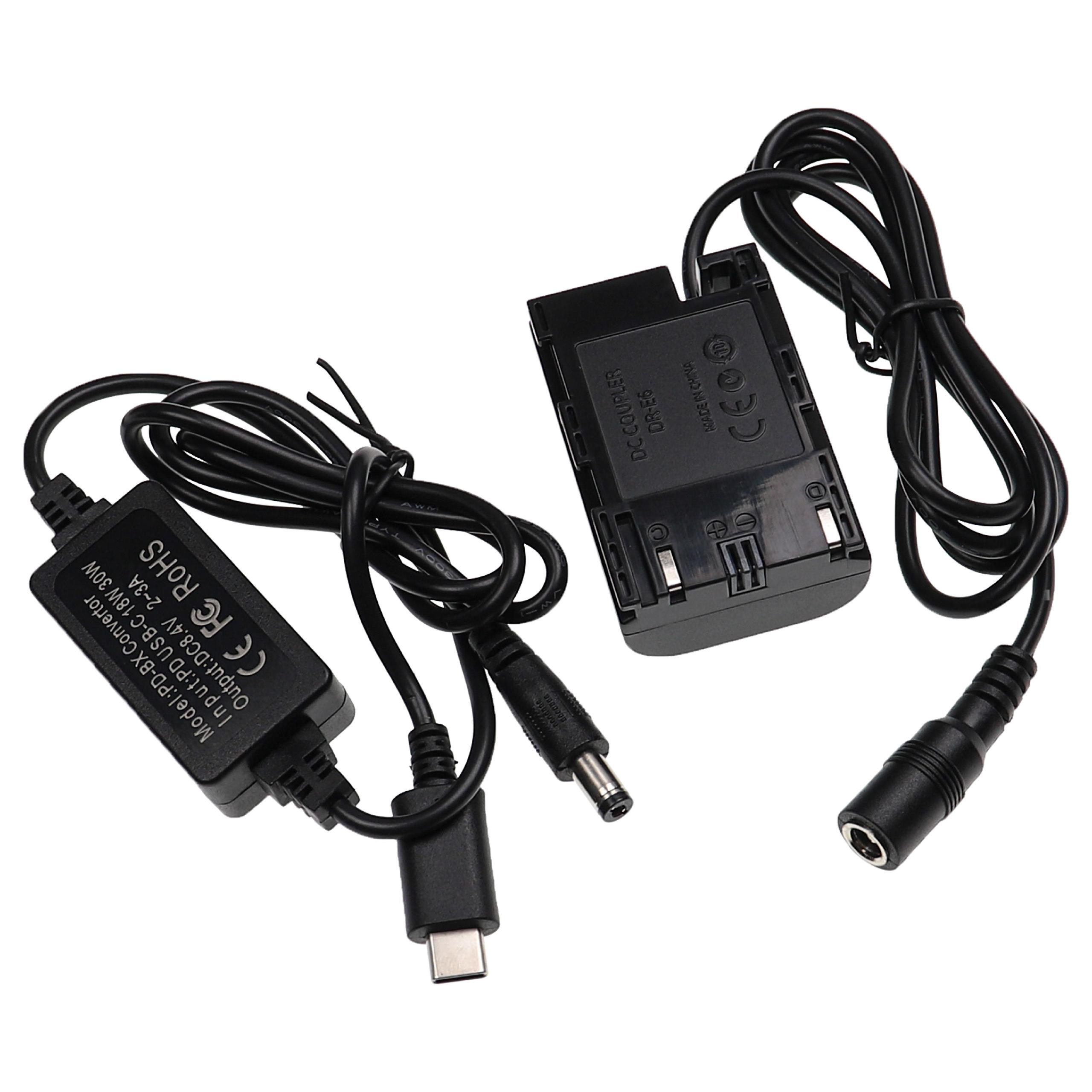 Alimentação USB para Canon ACK-E6 + Acoplador DC - vhbw 8.4V 3.0A 2m - Image 3