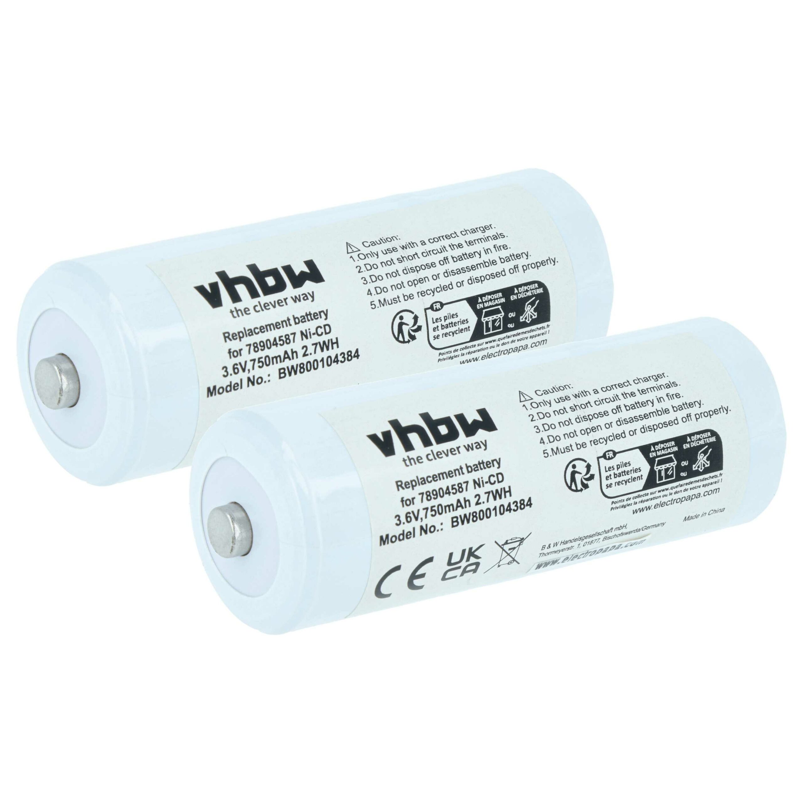 Bateria de Substituição vhbw 2x para Welch Allyn 78904587 - 750 mAh 3.6 V NiCd