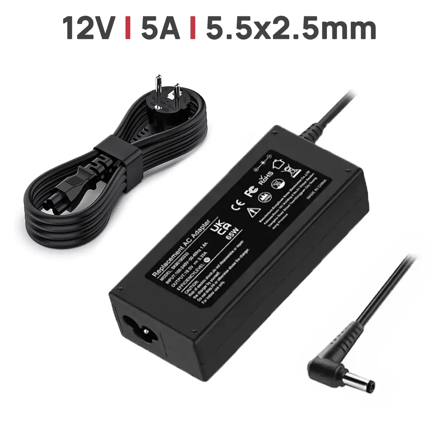 CARREGADOR 12V 5A 60W 5.5X2.5 MM | TV ROUTERS IMPRESSORAS ILUMINAÇÃO LED