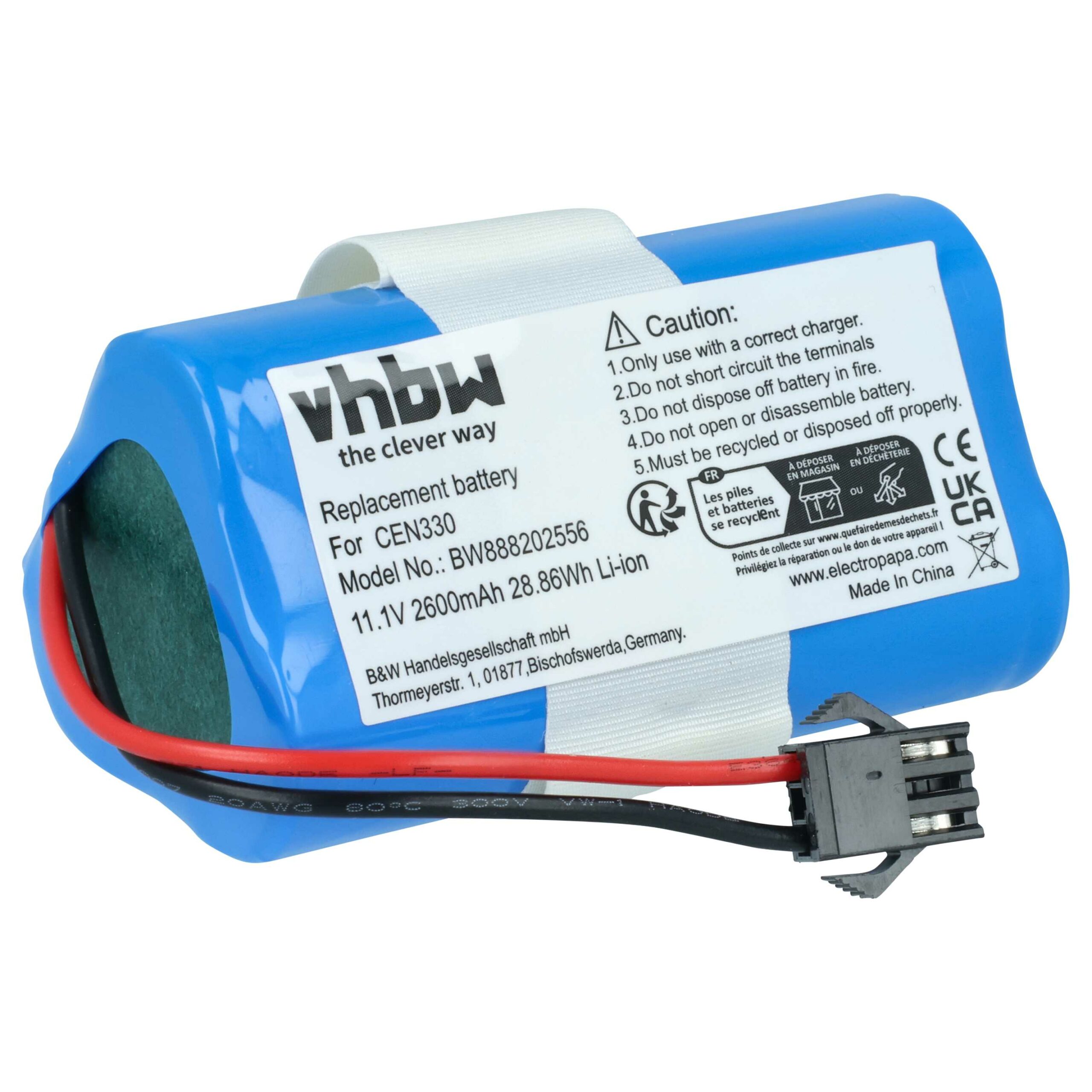 Bateria vhbw para Ecovacs CEN330, CR330, CR333 2600mAh 10.8V Li-Ion