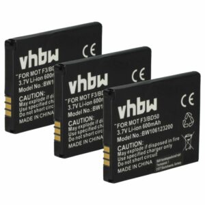 Pack 3 Baterias vhbw 600 mAh 3.7V Li-Ion para Telefones Fixos Motorola/AVM (312BAT006, 100402, 312BAT016)
