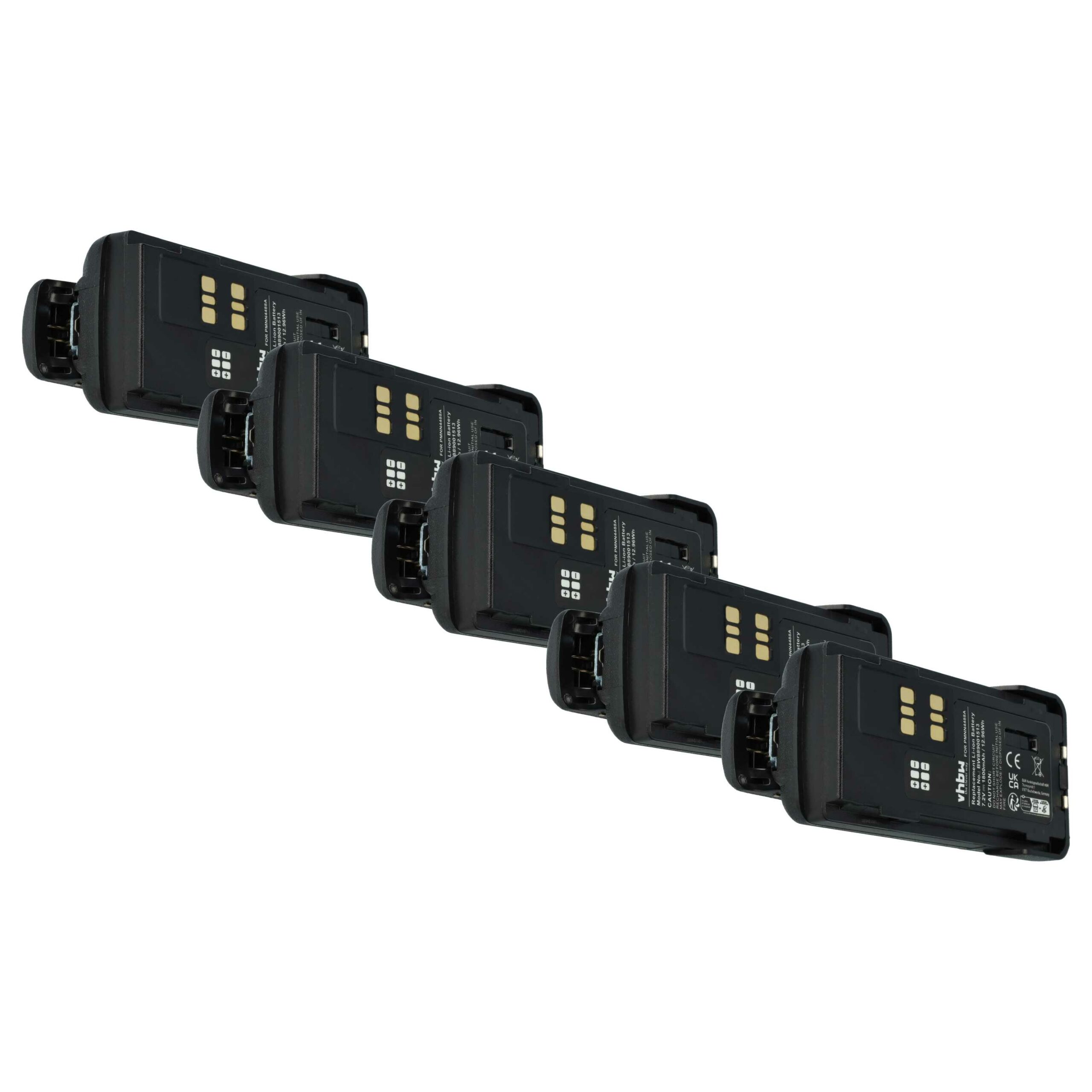 5x Bateria para Motorola PMNN4416, PMNN4415AR, PMNN4415, PMNN441 - 1800 mAh 7.4 V Li-Ion + Clip de Cinto