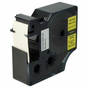 Fita de etiquetas compatível com Dymo 18491 - 19 mm Preto sobre Amarelo, Nylon vhbw