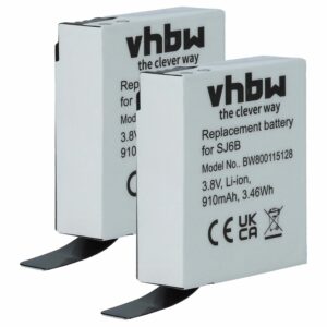 Bateria vhbw 2x para SJCam SJ6B - 910 mAh 3.8 V Li-Ion