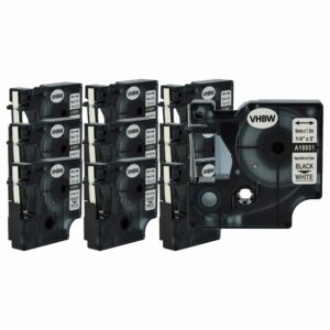 10x Fita Autocolante Dymo 18051 - Preto sobre Branco, Tubo Termorretrátil, 6 mm