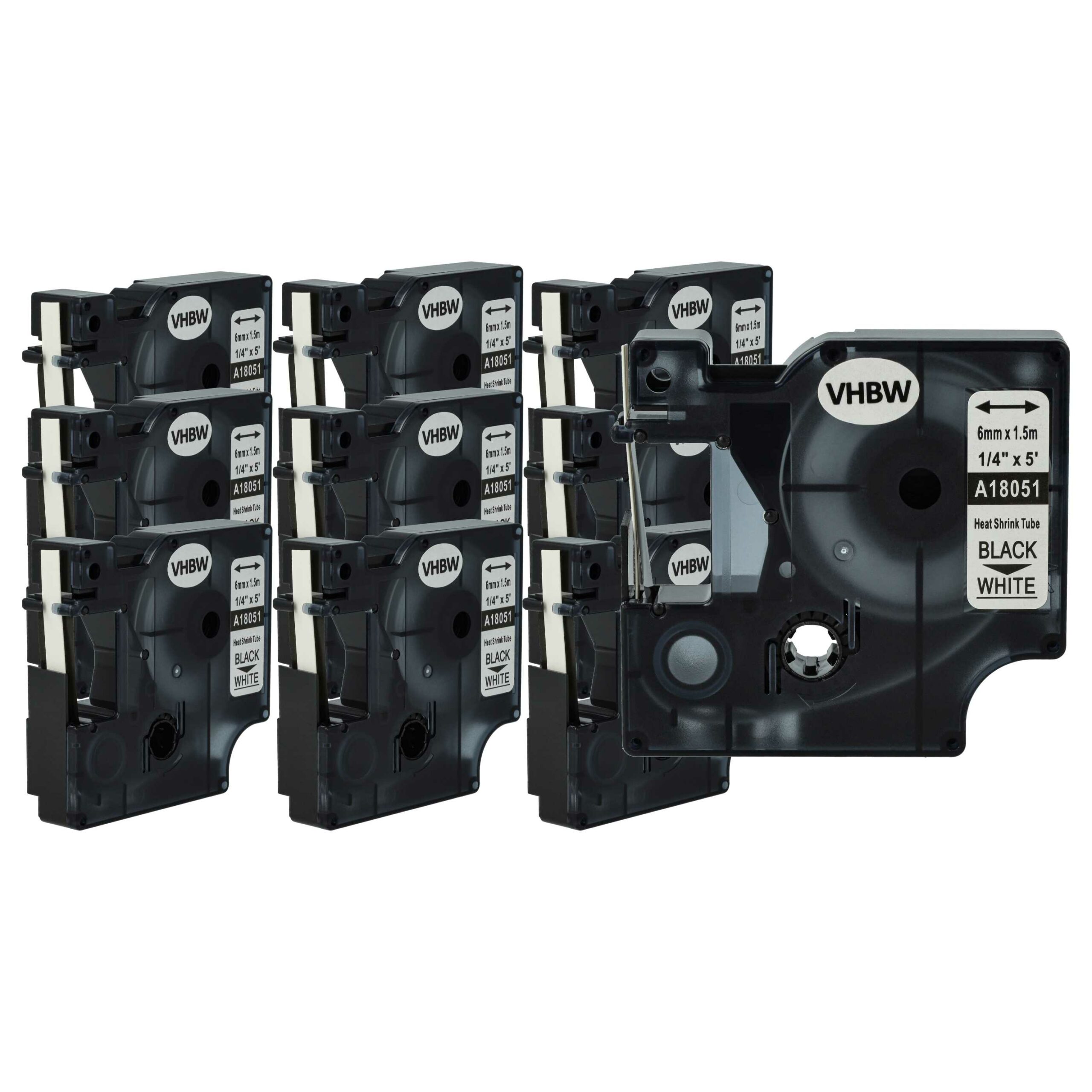 10x Fita Autocolante Dymo 18051 - Preto sobre Branco, Tubo Termorretrátil, 6 mm