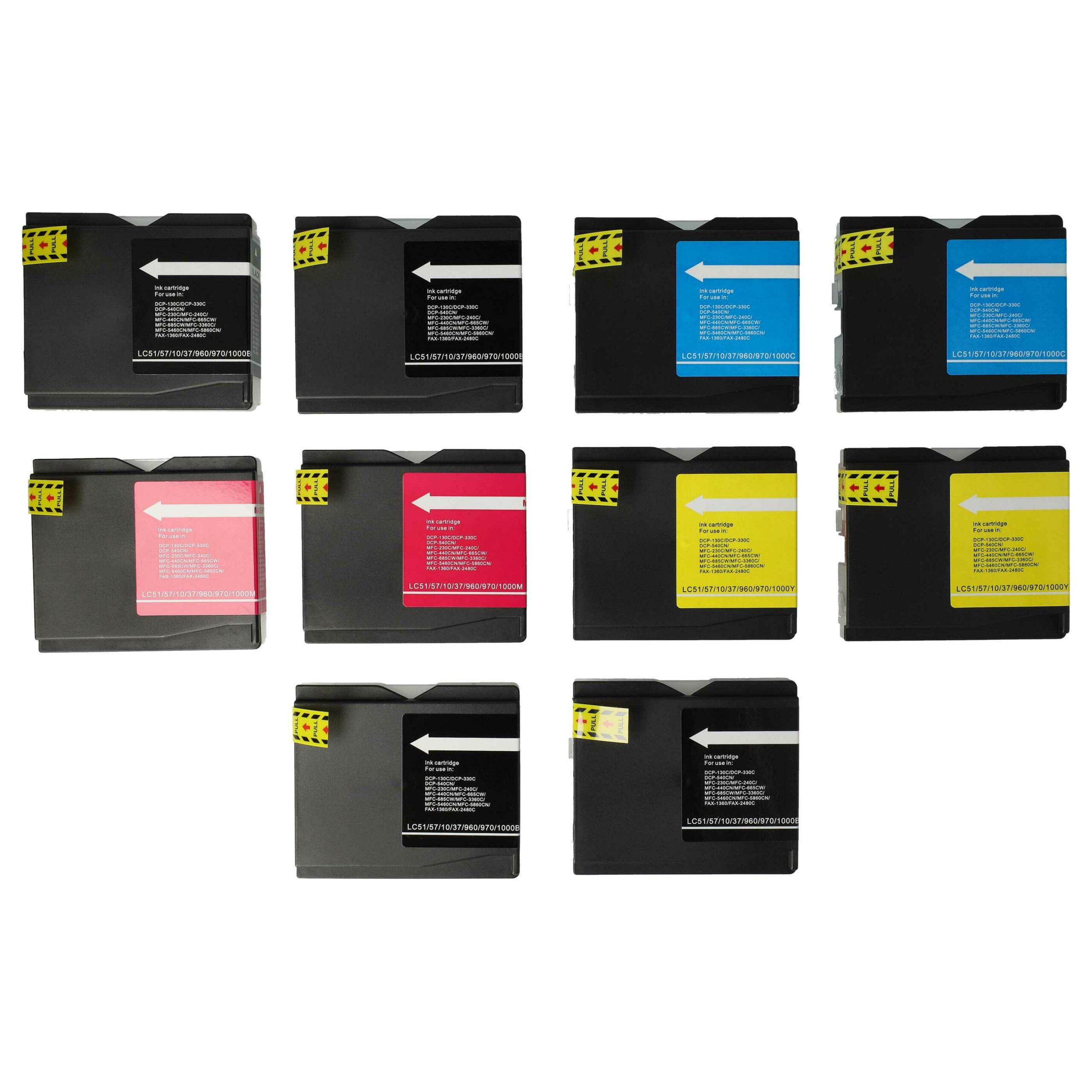 Pack 10 Cartuchos de Tinta vhbw compatíveis Brother LC-1000M, LC-1000C, LC-1000Y, LC-1000BK para DCP-130C - CMYK - Image 4