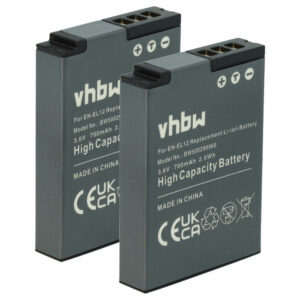 2x Bateria compatível Nikon EN-EL12 - 700mAh, 3.6V, Li-Ion vhbw