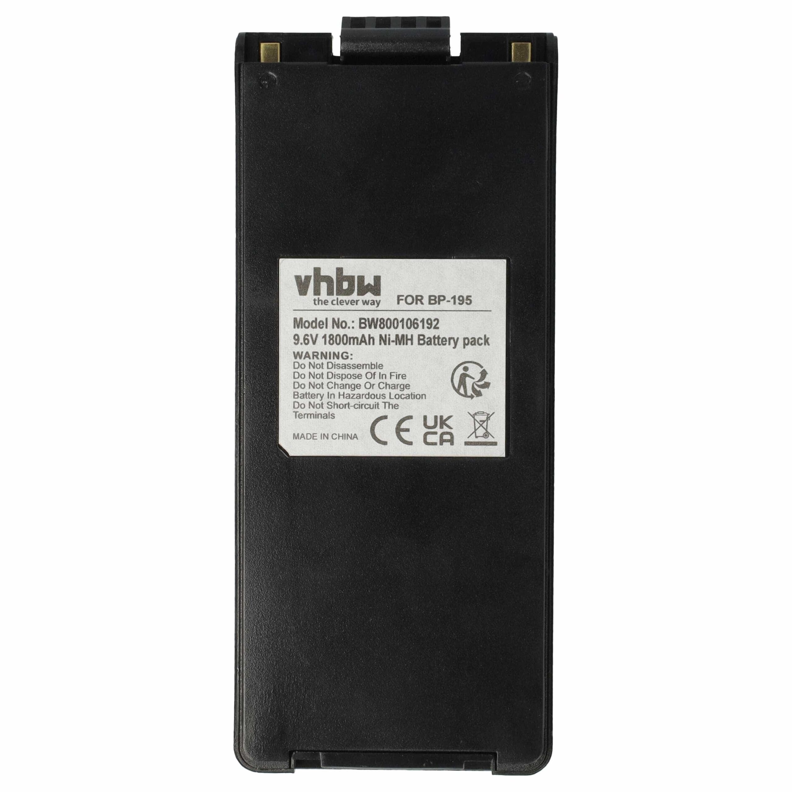 2x Bateria para Rádio Icom BP-195, BP-196H, BP-196, BP-196R - 1800 mAh 9.6 V NiMH + Clip de Cinto vhbw - Image 3