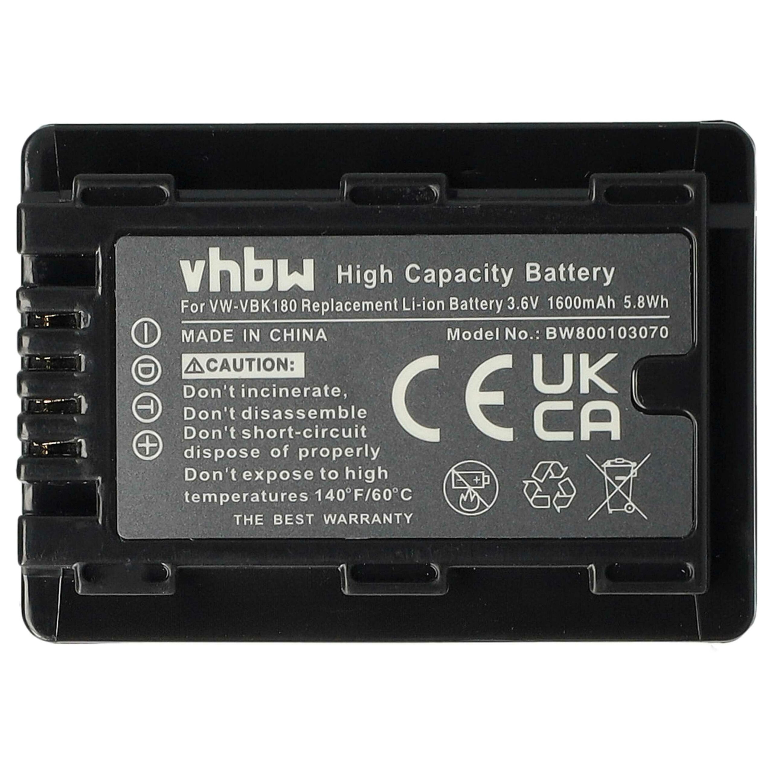 Bateria vhbw para Panasonic VW-VBK180 / VW-VBK360 - 1600 mAh 3.6V Li-Ion - Image 3
