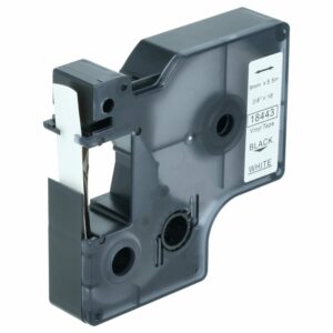 Fita de Etiquetas compatível com Dymo 18443 - 9 mm Preto sobre Branco, Vinil
