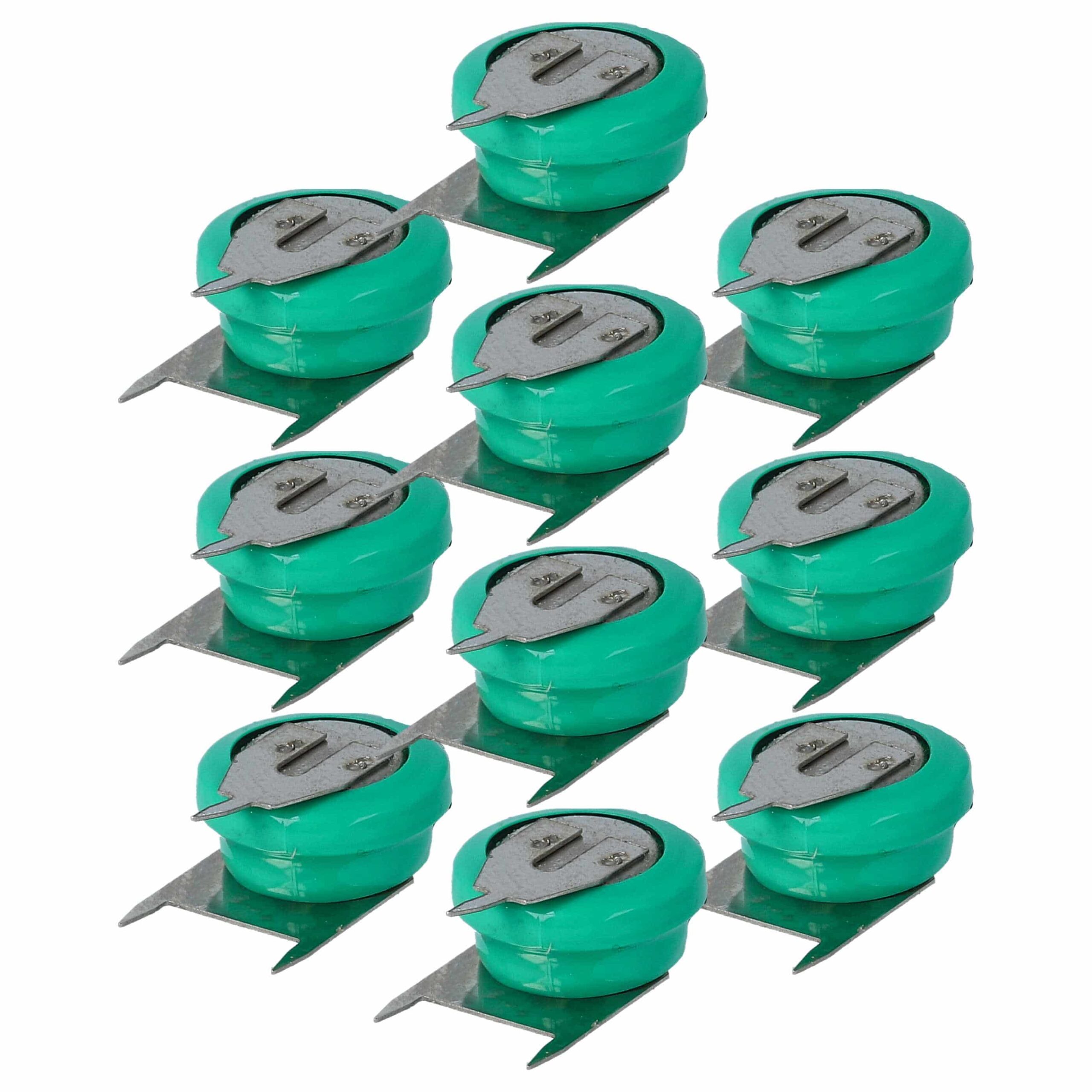 Pack 10x Pilhas Botão Recarregáveis V40H 3 Pinos vhbw - 40 mAh 1.2 V NiMH para Modelos e Lâmpadas Solares