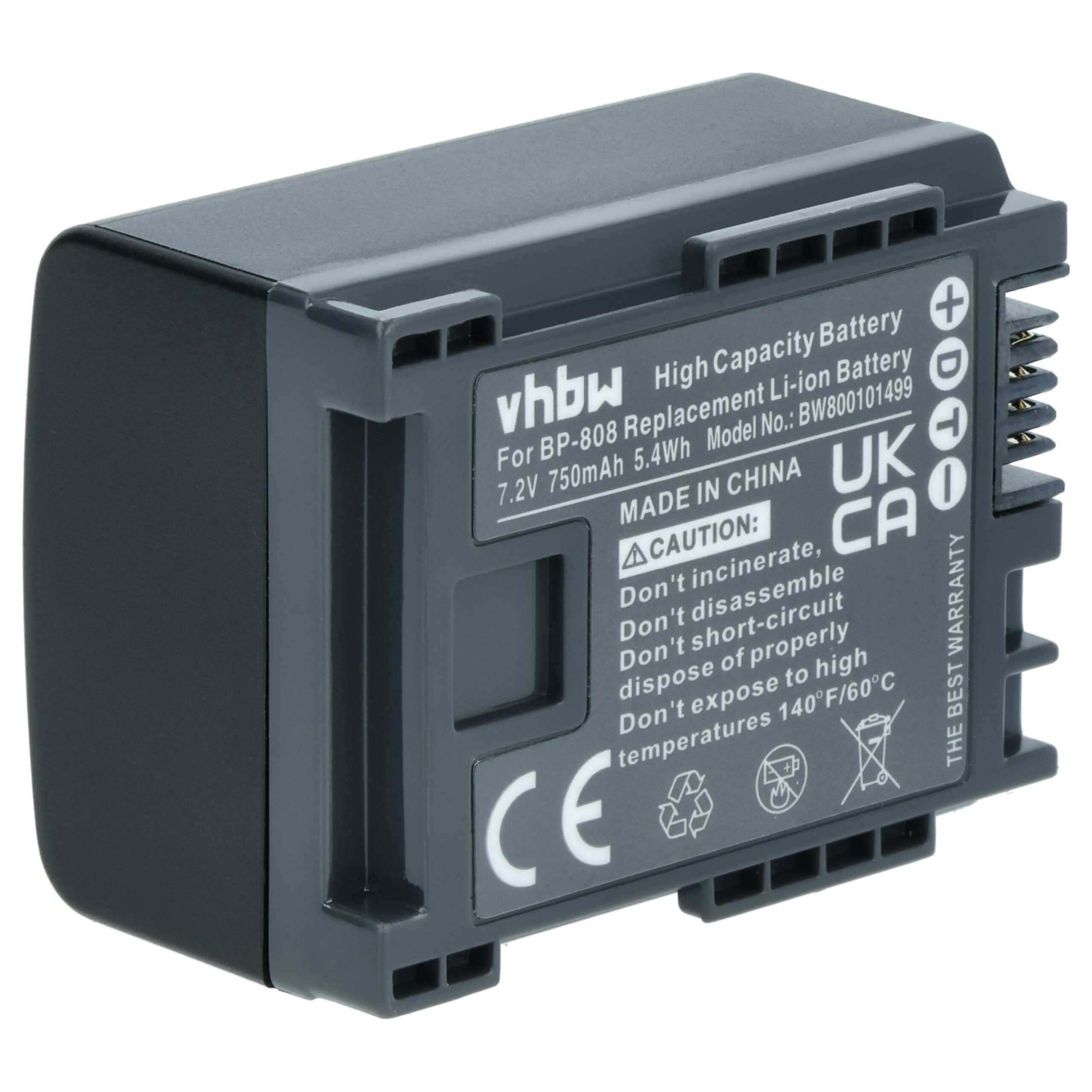 Bateria vhbw para Câmara Canon BP-808 - 750 mAh 7.2 V Li-Ion