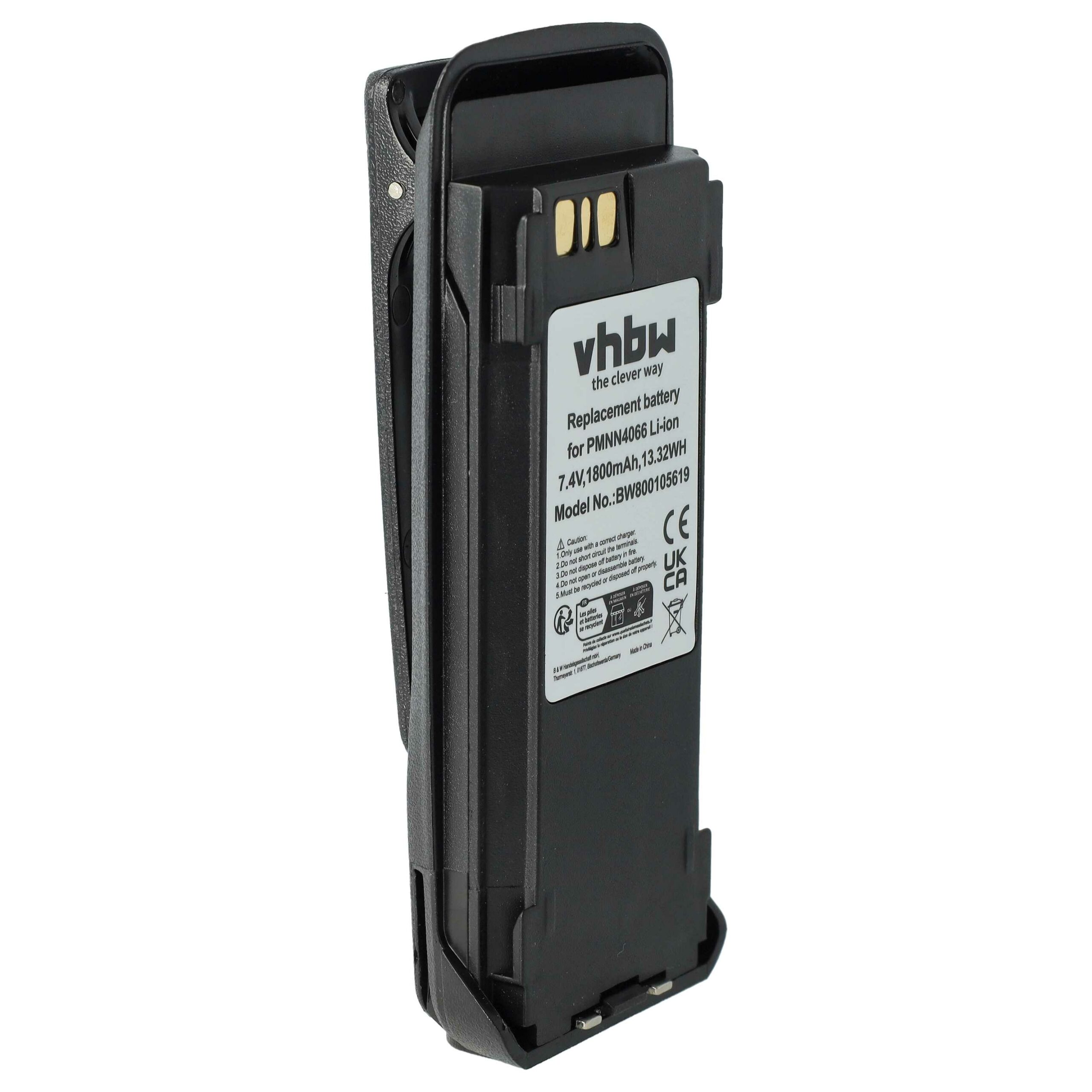 Bateria para Rádio Motorola NNTN4066, PMNN4065, NNTN4077, NNTN4103 - 1800 mAh 7.4 V Li-Ion com Clipe