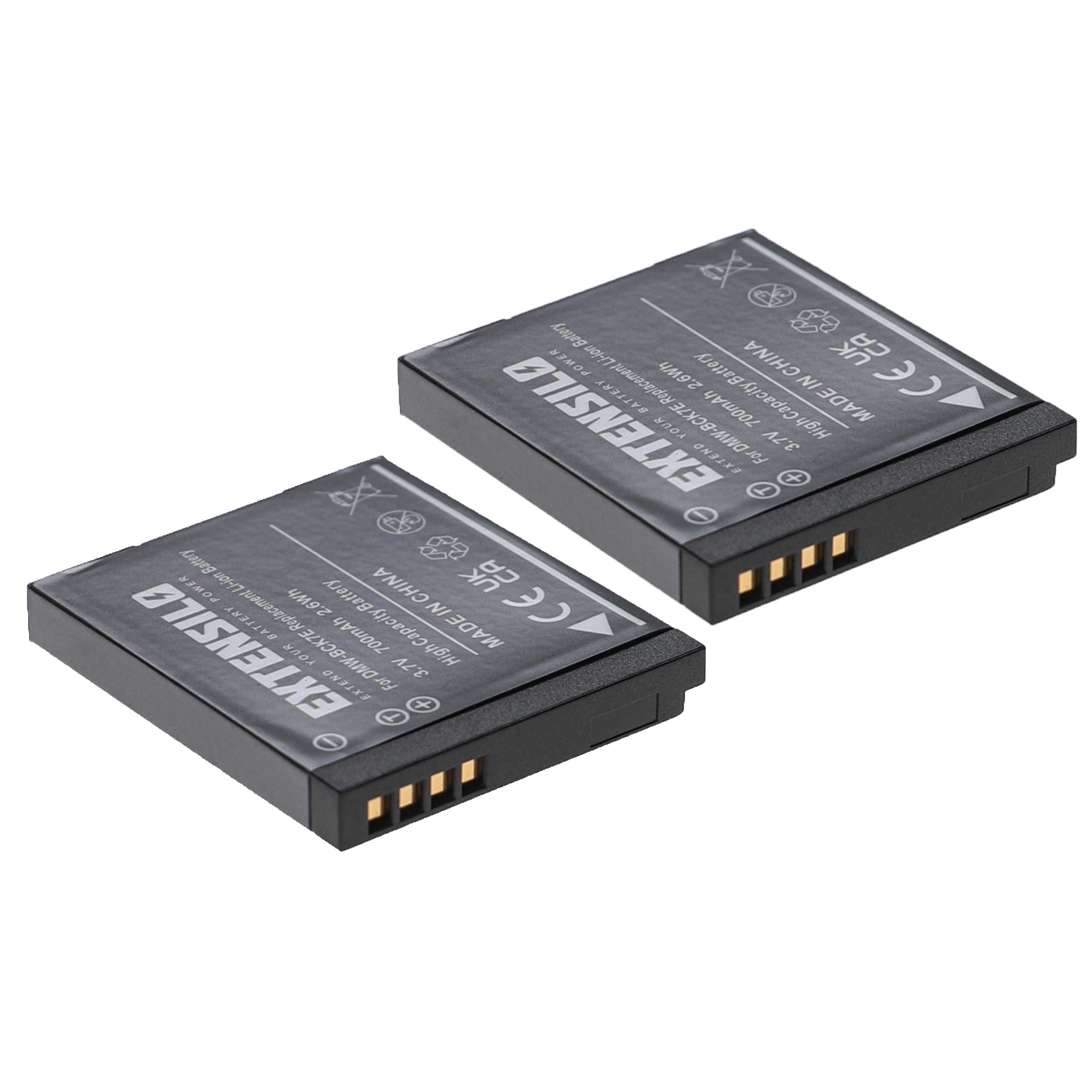 2x Bateria compatível Panasonic NCA-YN101G, NCA-YN101F, DMW-BCK7PP, DMW-BCK7E, DMW-BCK7 - 700mAh, 3.7V, Li-Ion