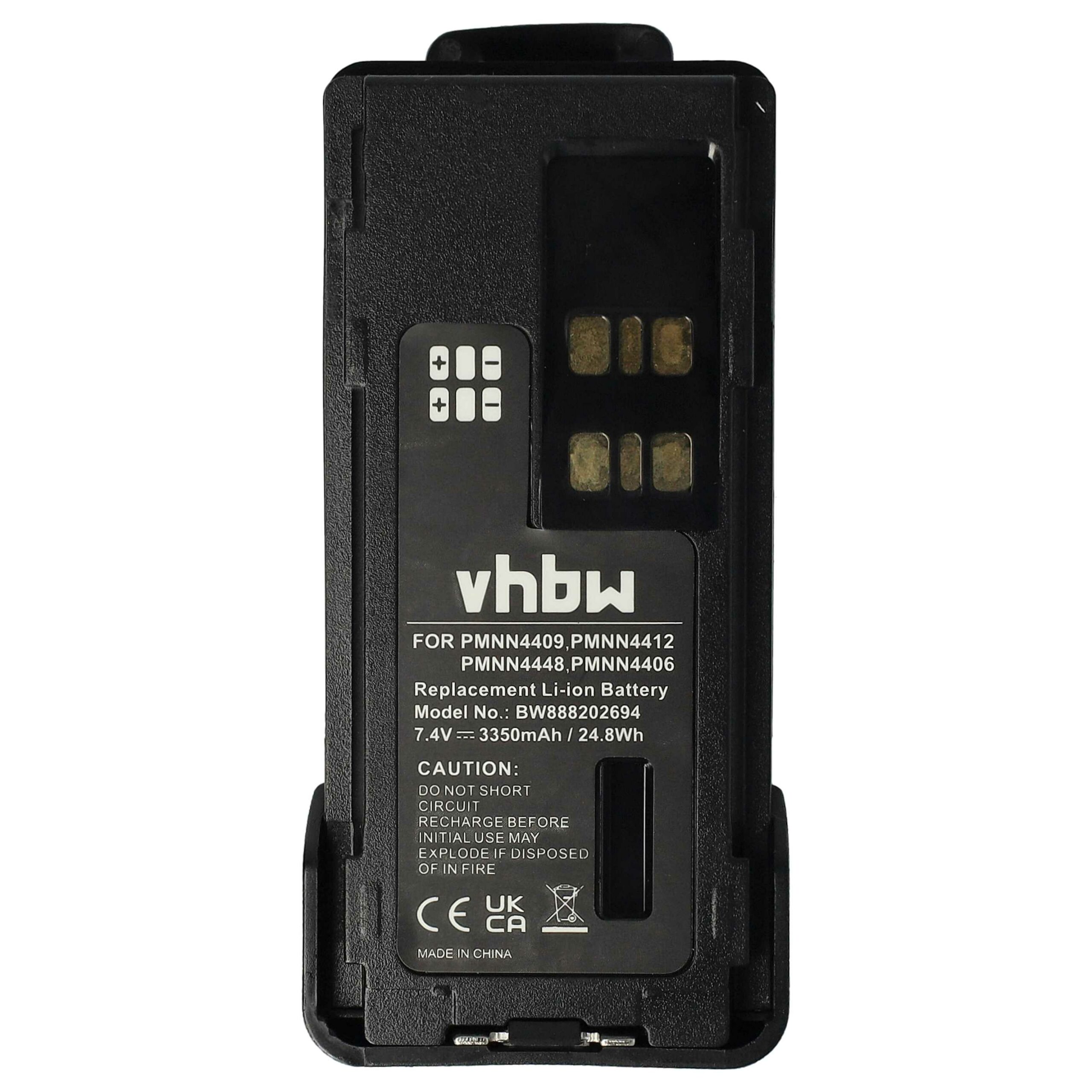 Bateria vhbw para Motorola PMNN4406BR, PMNN4409AR, PMNN4409, PMNN4406 - 3350 mAh 7.4 V Li-Ion com Clip de Cinto