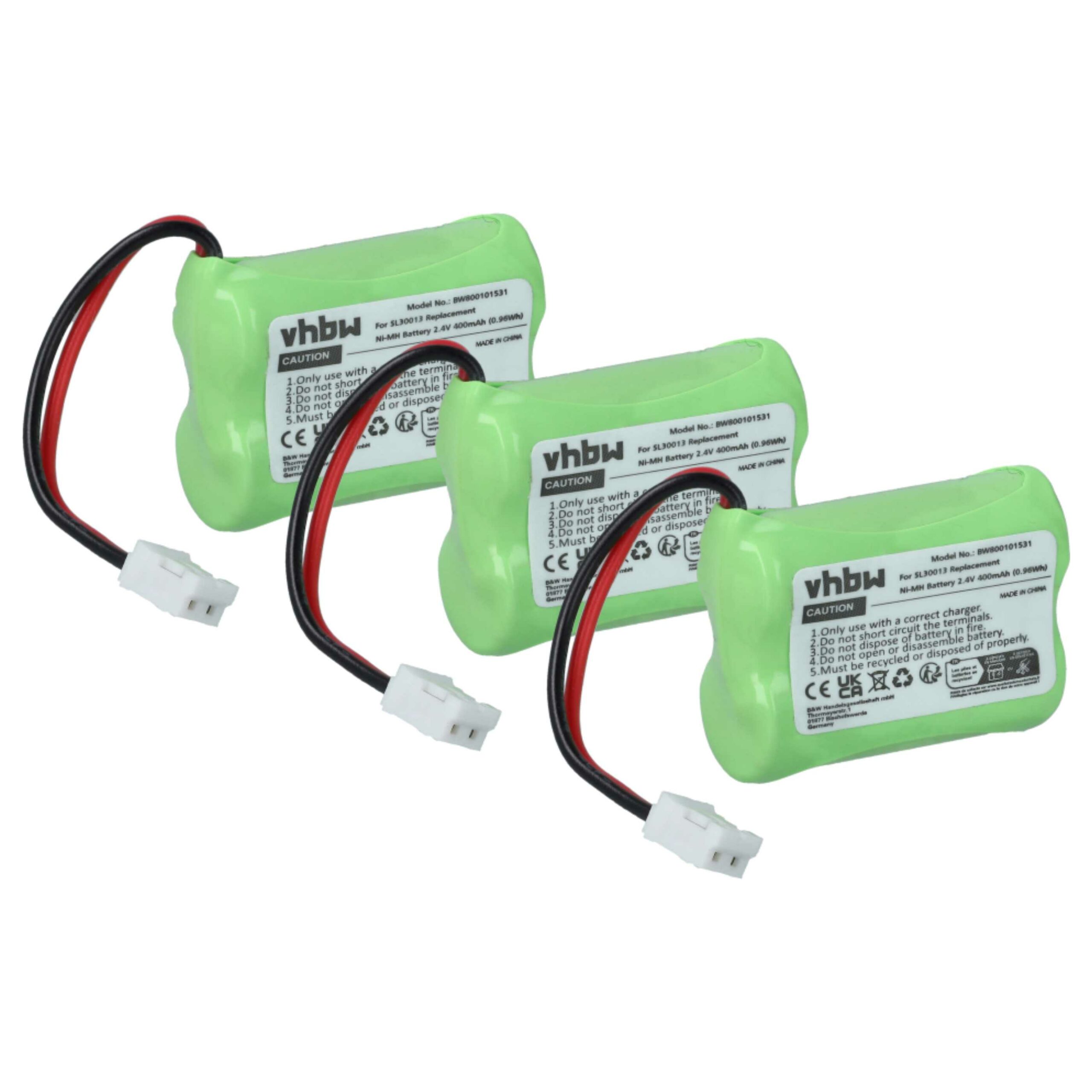 Pack 3x Baterias vhbw para telefone fixo Simvalley - 400 mAh 2.4 V NiMH
