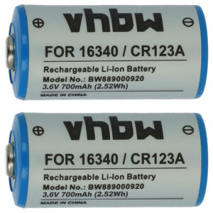 2x Bateria vhbw 16340/CR123A Li-Ion 700 mAh 3.6V compatível com Gigaset