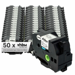 50x Fita de Etiqueta compatível com Brother TZ-261, TZE-261 - 36 mm Preto sobre Branco