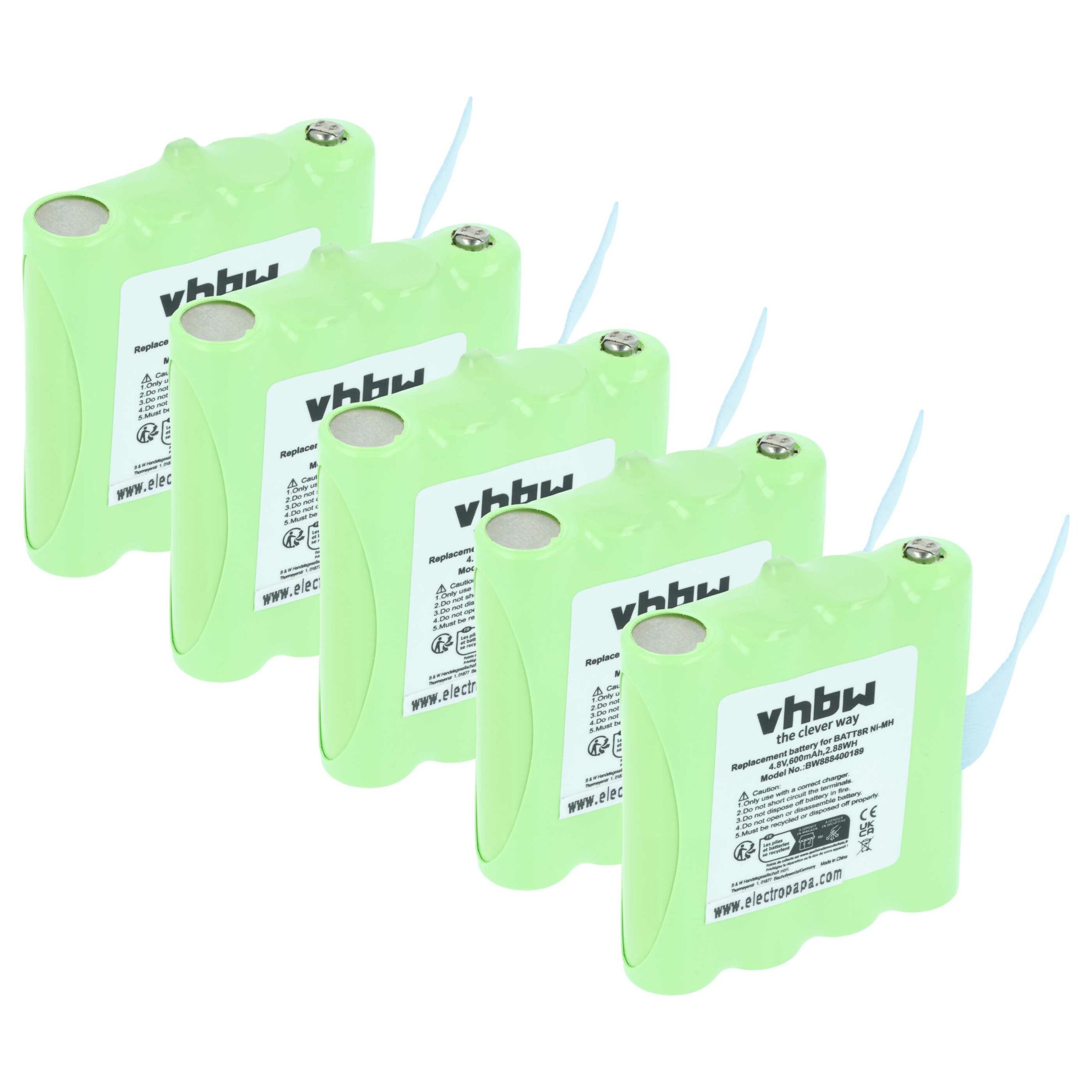 Bateria vhbw 5x para Rádios Midland/Motorola - 600 mAh 4.8V NiMH (BATT8R, KEBT072A)
