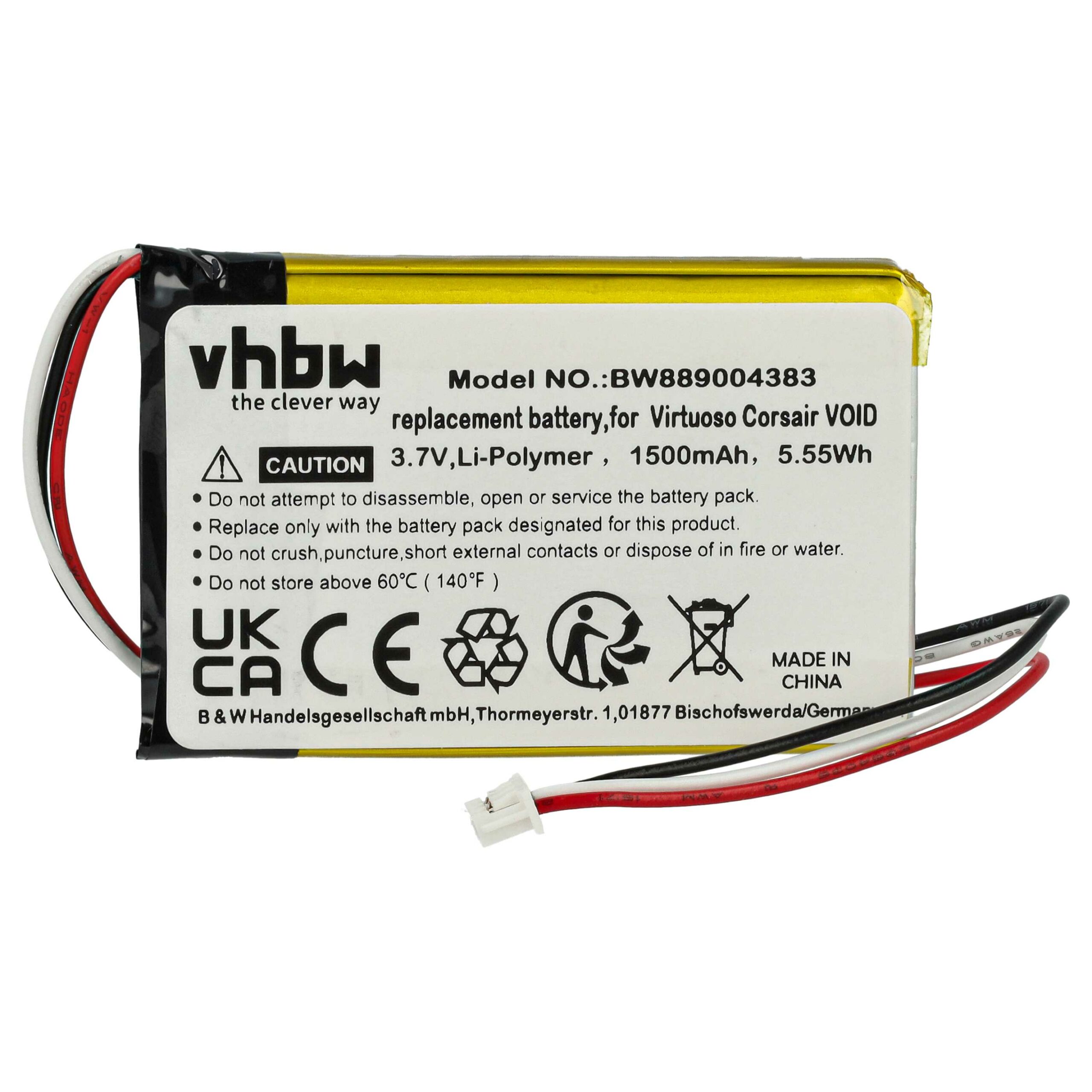 Bateria de Substituição para Auscultadores Sem Fio Corsair 603450, AEC524050 - 1500 mAh 3.7 V Li-polymer vhbw - Image 3