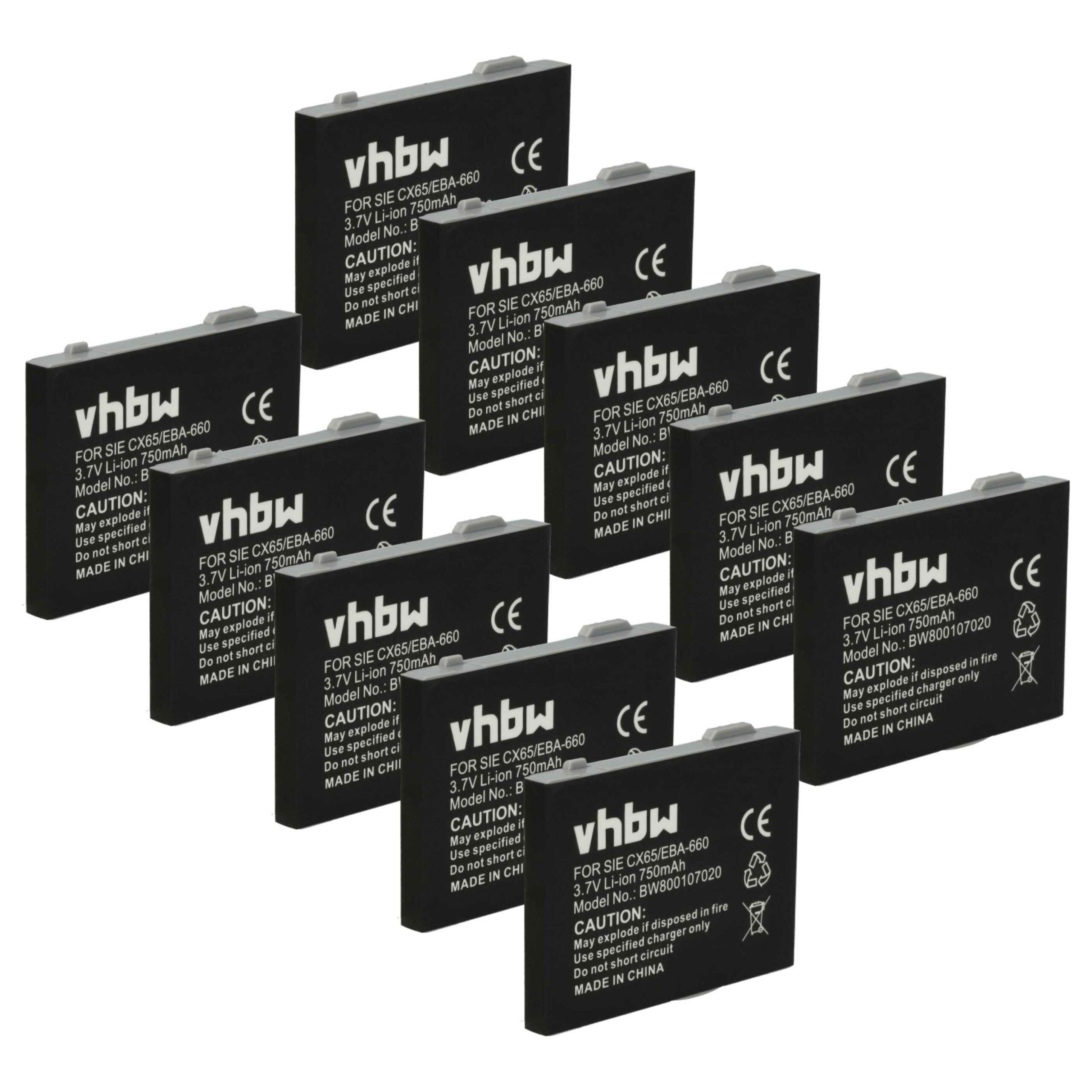 10x Bateria compatível com Siemens EBA-660, EBA-670, EBA-760 para telefone fixo - 750 mAh 3.7 V Li-Ion vhbw