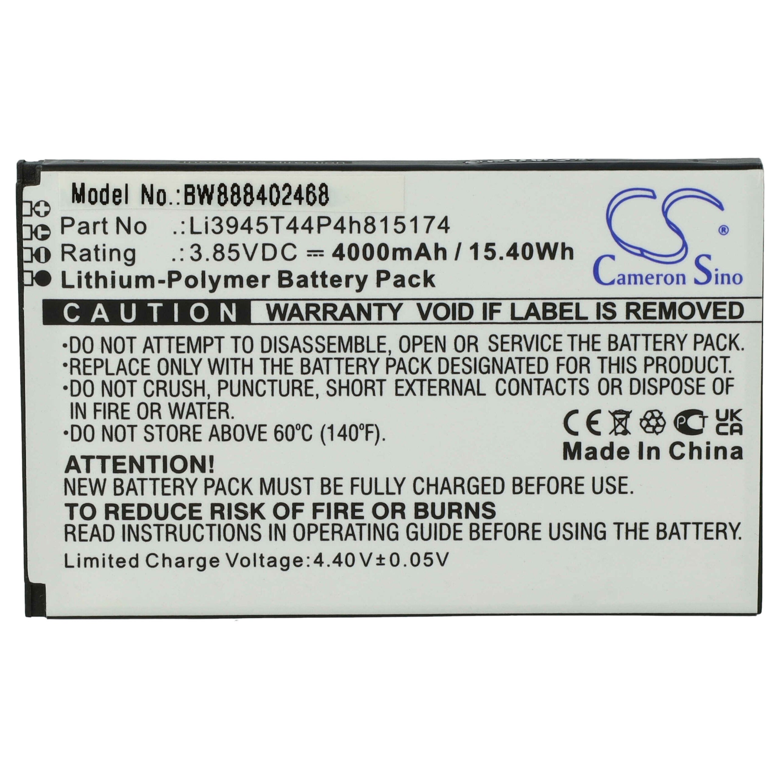 Bateria para Router Móvel ZTE Li3945T44P4h815174 - 4000 mAh 3.85 V Li-polymer vhbw