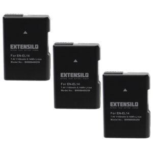 3x Baterias de Substituição Nikon EN-EL14 - 1100mAh, 7.4V, Li-Ion com Chip de Informação