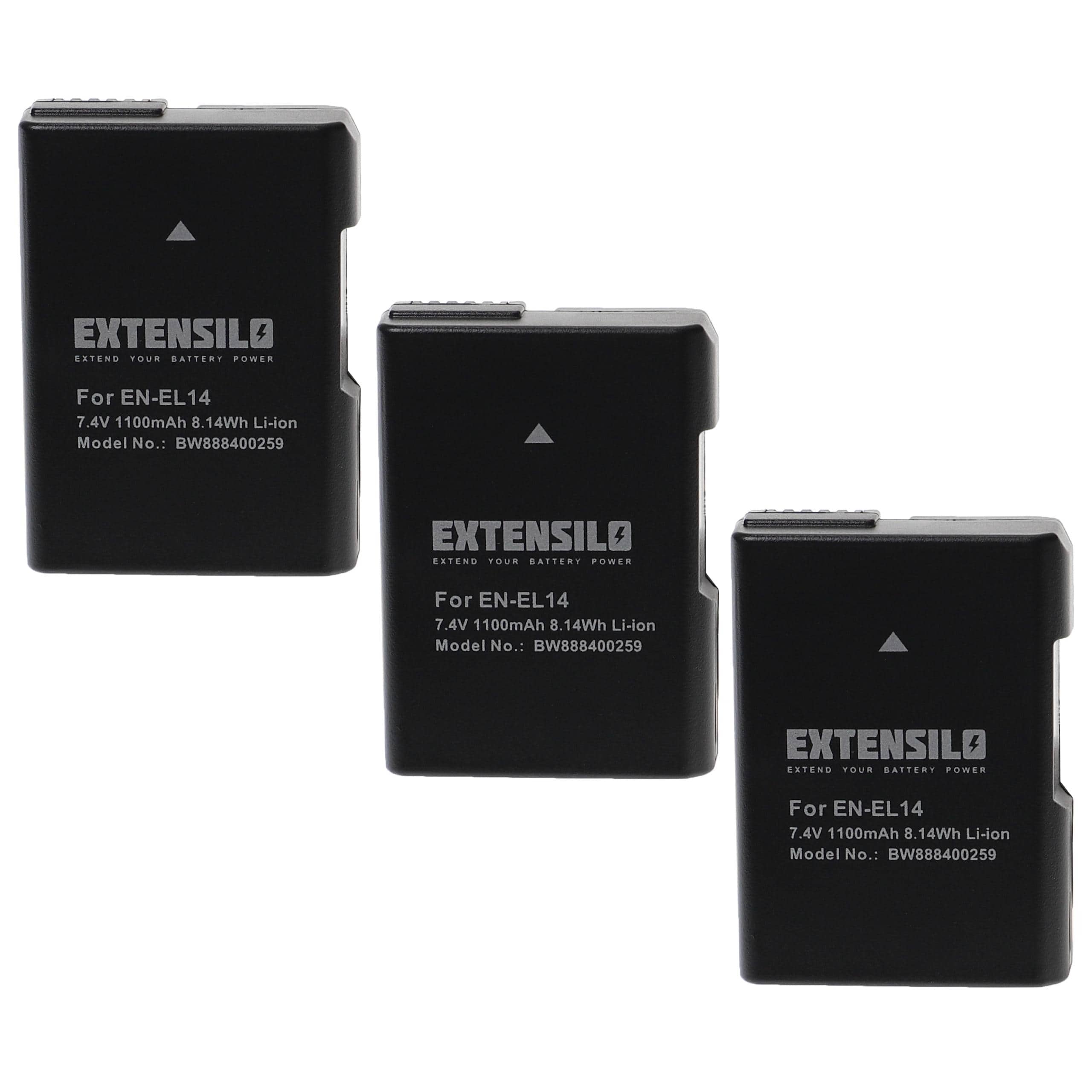 3x Baterias de Substituição Nikon EN-EL14 - 1100mAh, 7.4V, Li-Ion com Chip de Informação