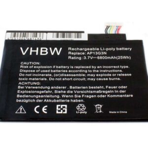 Bateria vhbw para Acer AP13G3N, KT.00203.005 - 6800 mAh 3.7 V Li-polymer